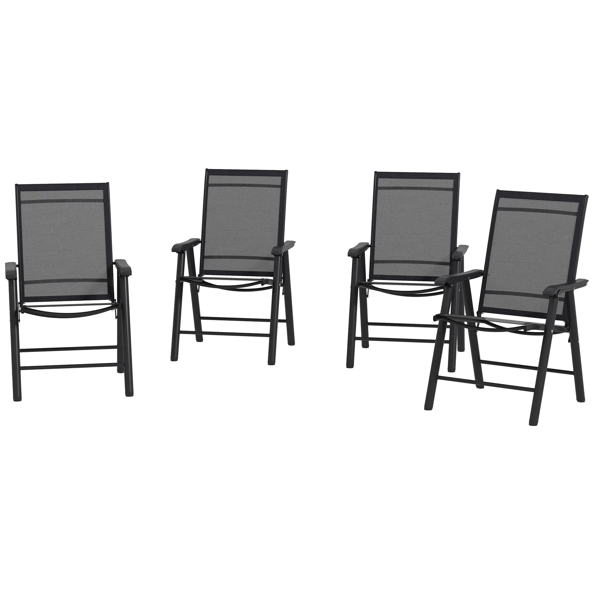 4-Piece Folding Chair Set, Outdoor Furniture with Armrests, Black