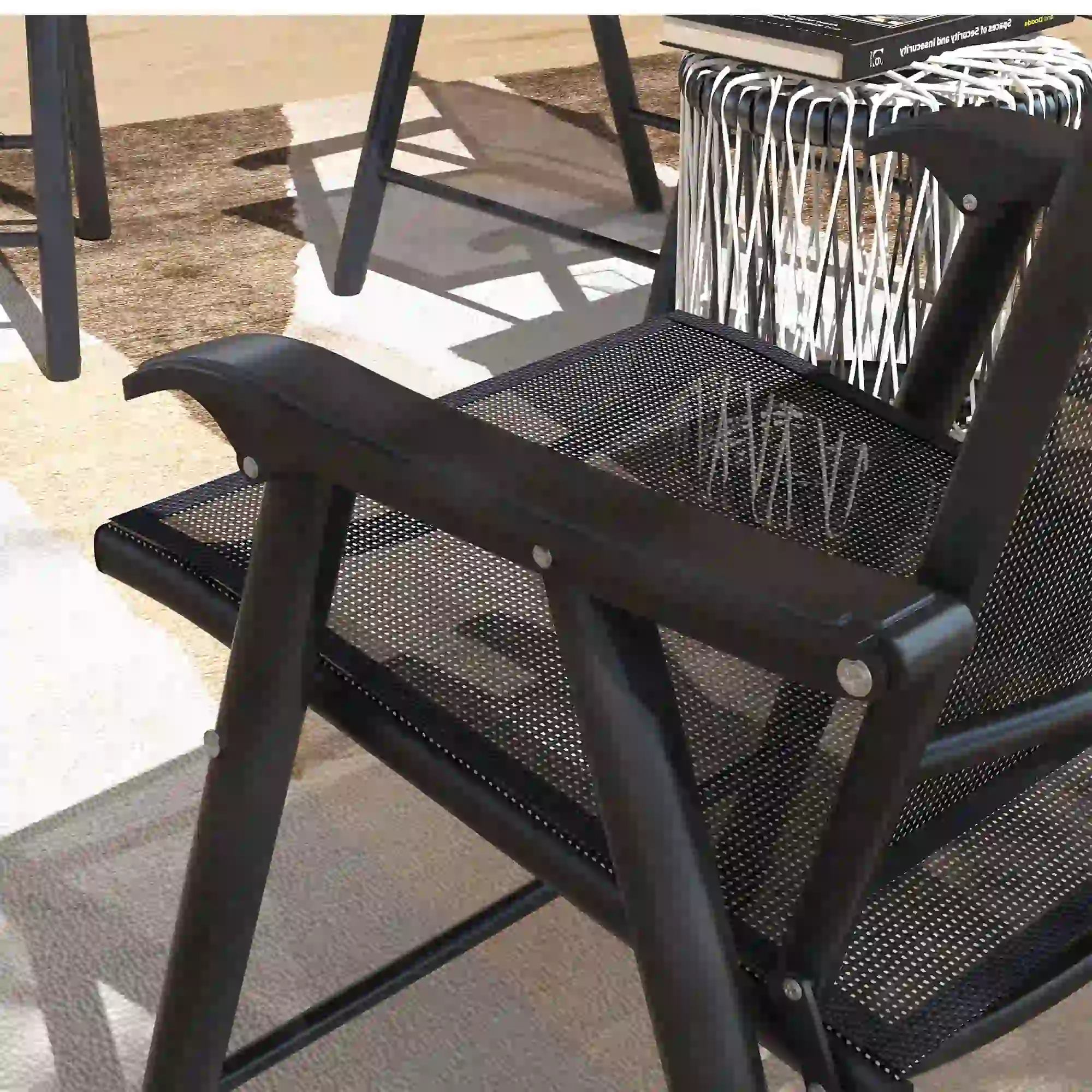 4-Piece Folding Chair Set, Outdoor Furniture with Armrests, Black - Image 10