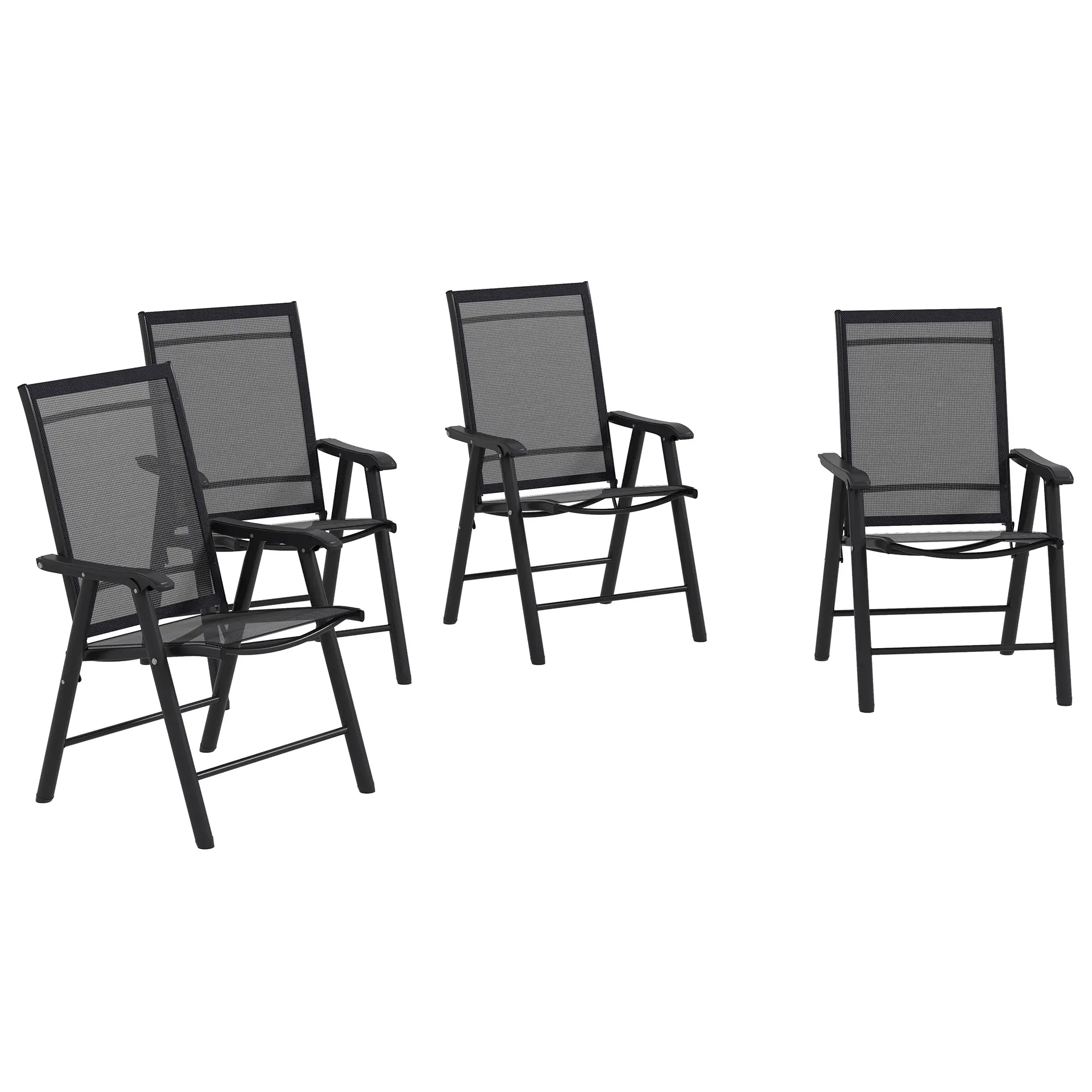 4-Piece Folding Chair Set, Outdoor Furniture with Armrests, Black - Image 11