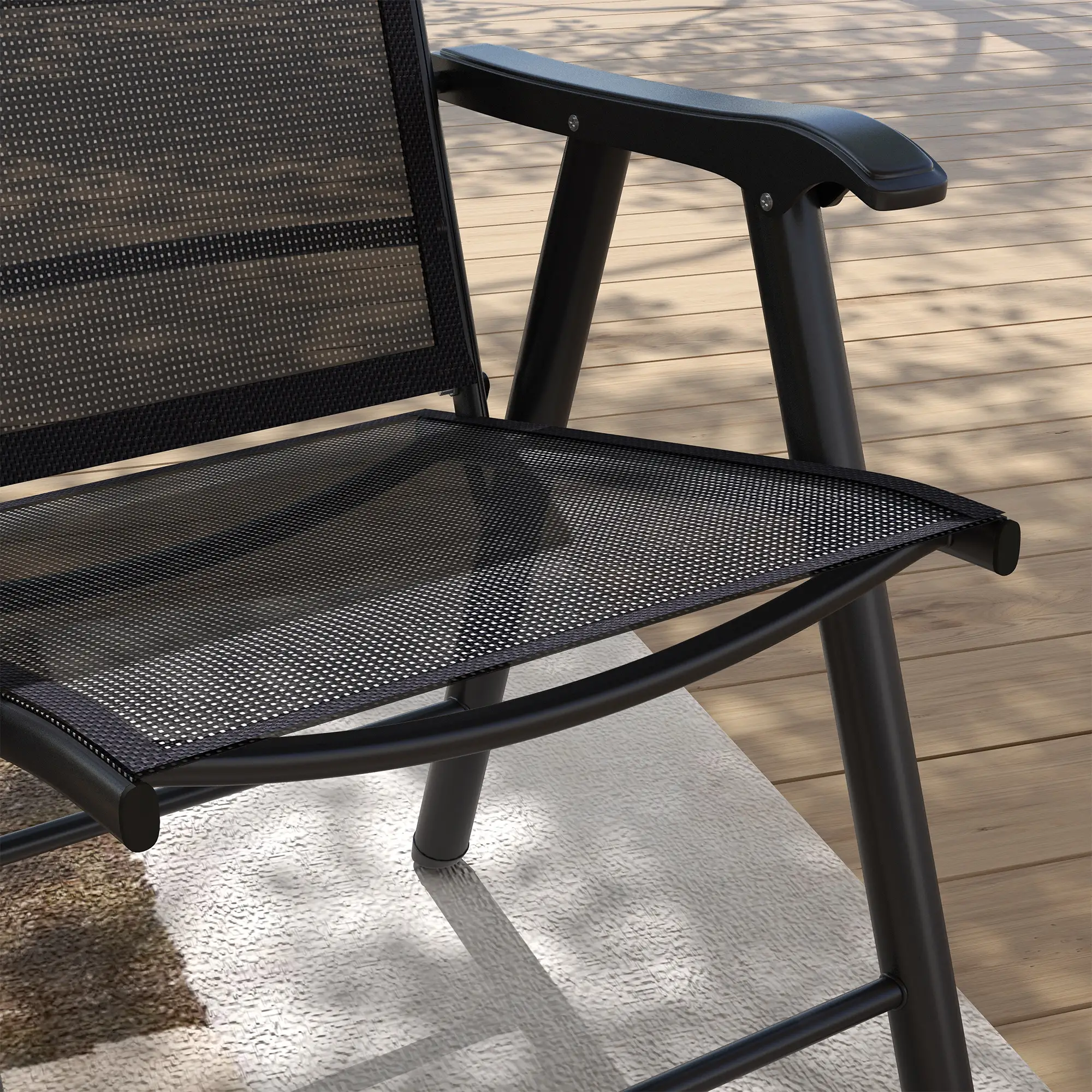 4-Piece Folding Chair Set, Outdoor Furniture with Armrests, Black - Image 9