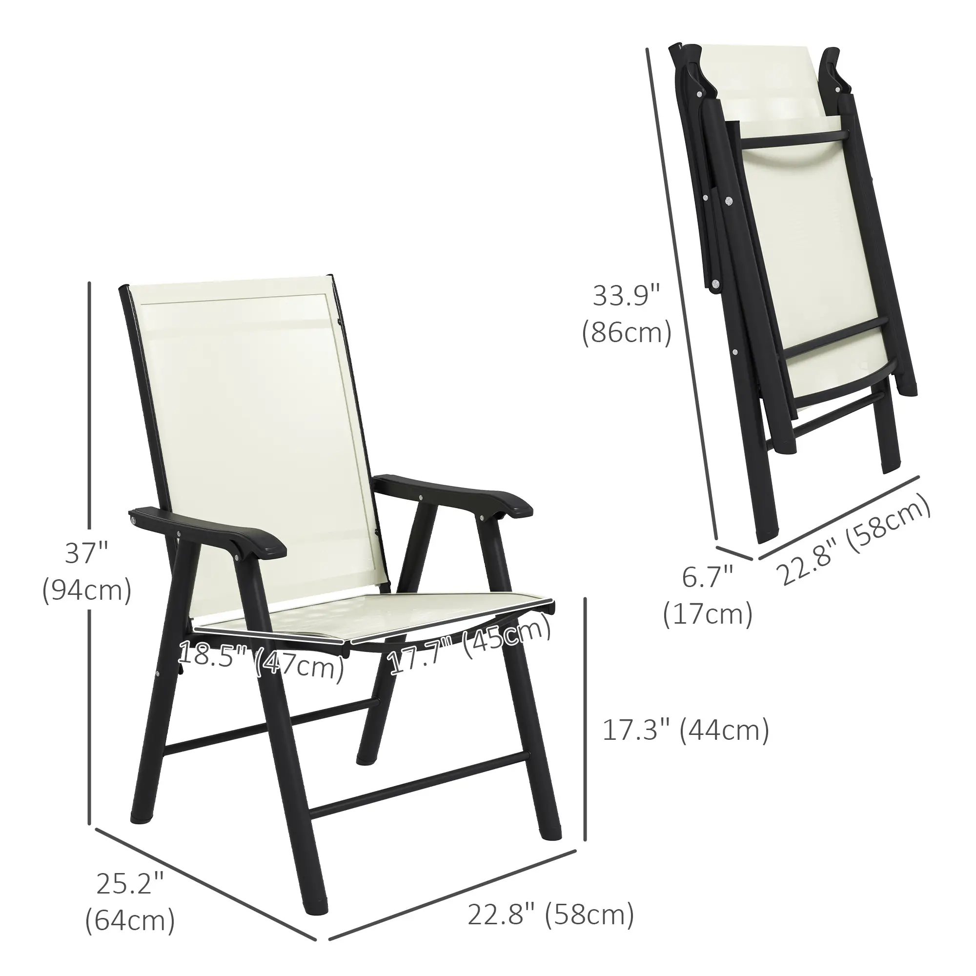 4-Piece Folding Chair Set, Patio Balcony Garden, Comfortable, Beige - Image 3