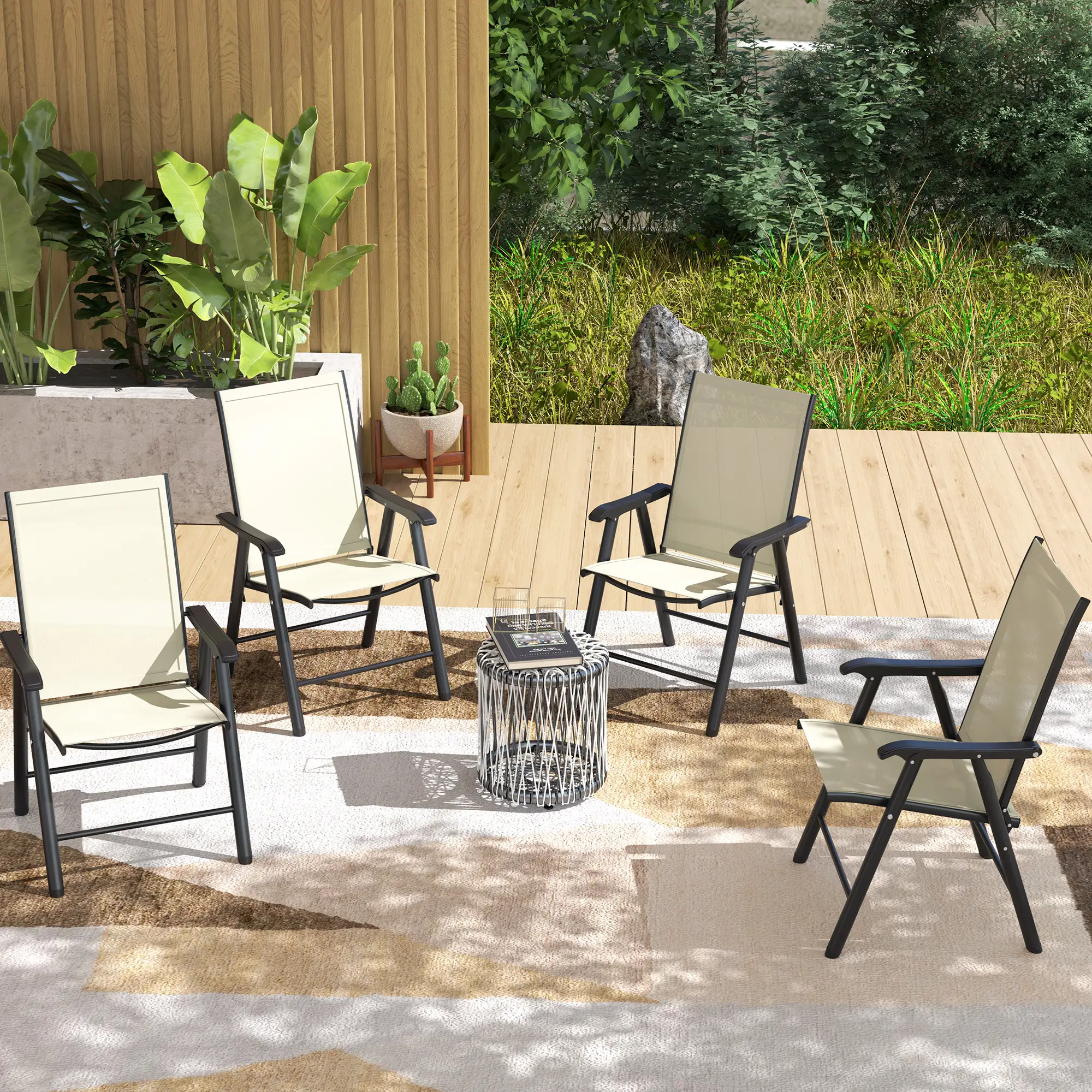 4-Piece Folding Chair Set, Patio Balcony Garden, Comfortable, Beige - Image 7