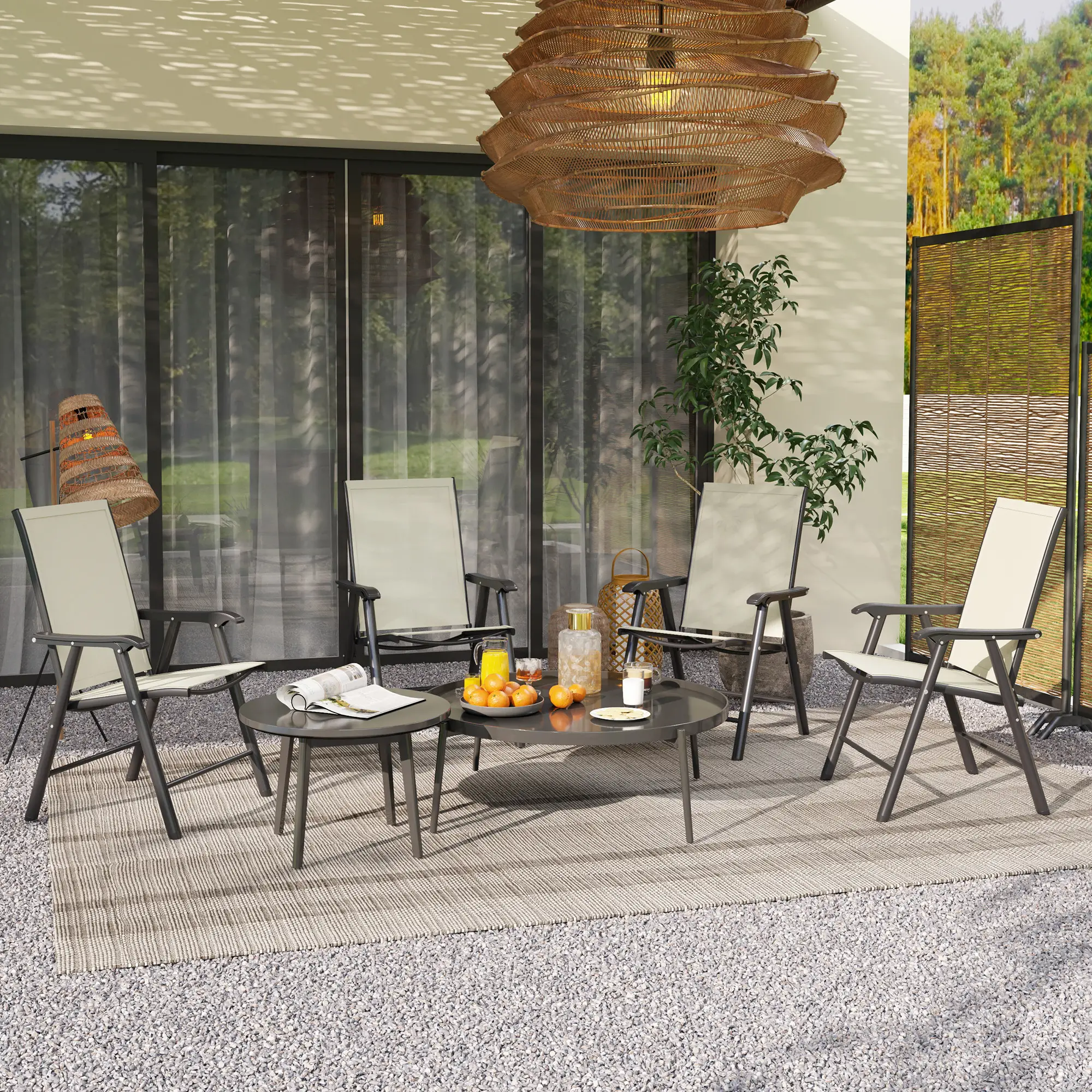4-Piece Folding Chair Set, Patio Balcony Garden, Comfortable, Beige - Image 8
