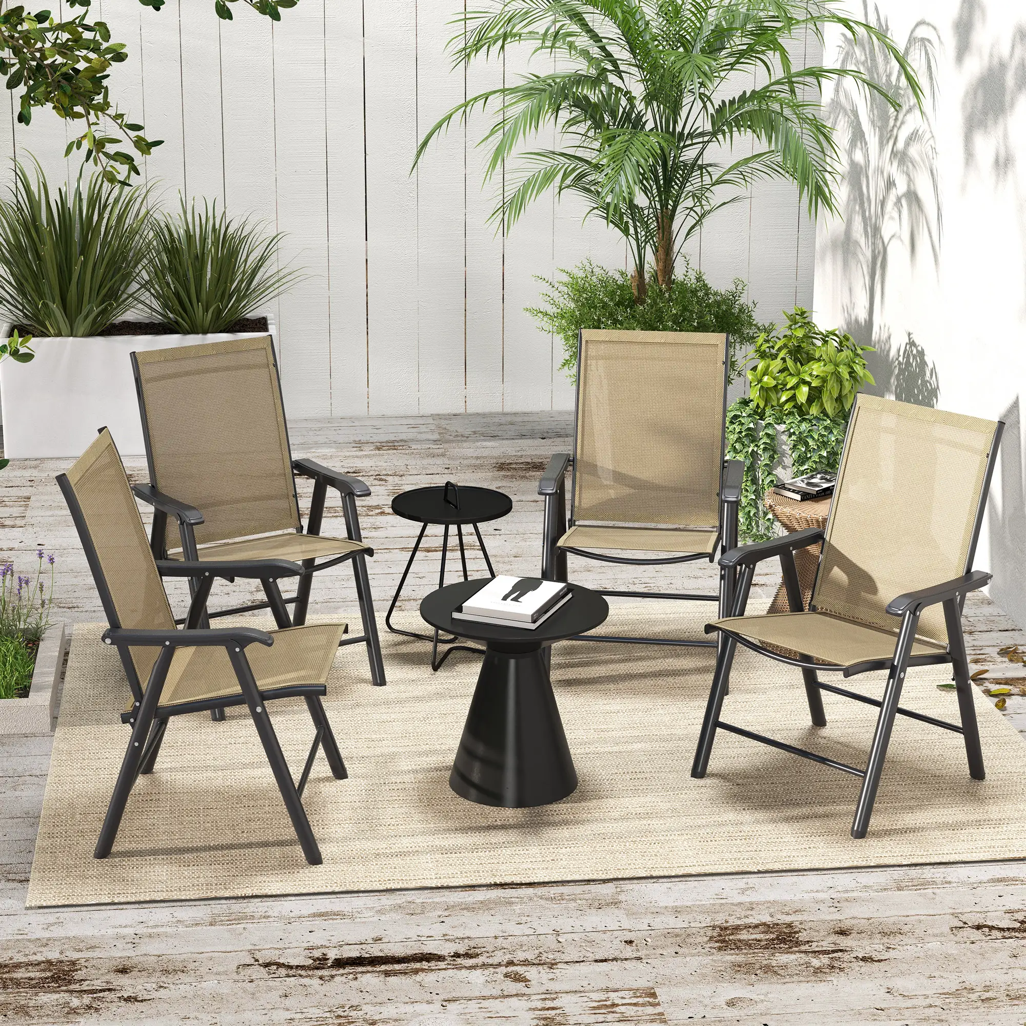 4-Piece Folding Chair Set, Patio Balcony Garden, Comfortable, Brown - Image 2