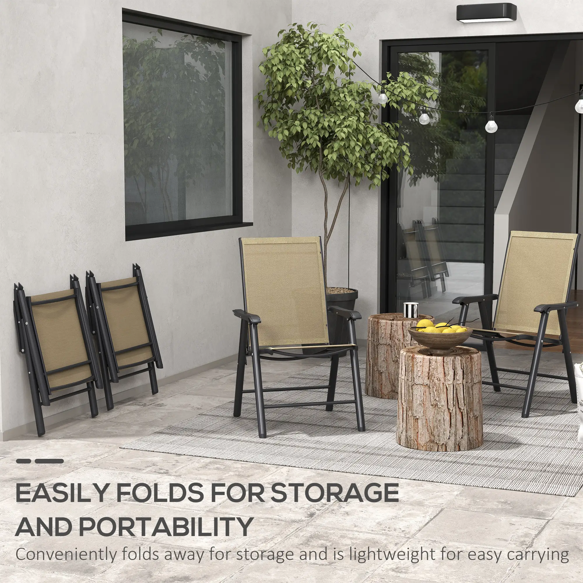 4-Piece Folding Chair Set, Patio Balcony Garden, Comfortable, Brown - Image 5