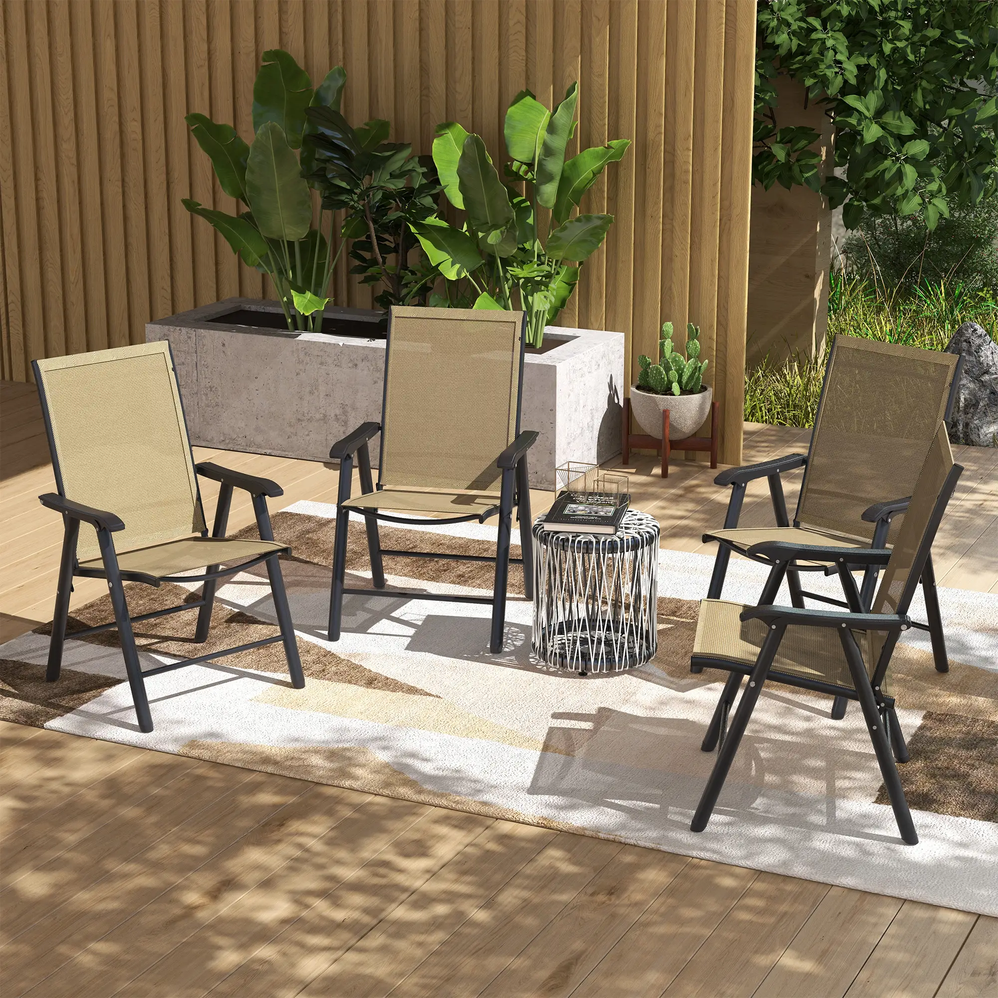 4-Piece Folding Chair Set, Patio Balcony Garden, Comfortable, Brown - Image 8