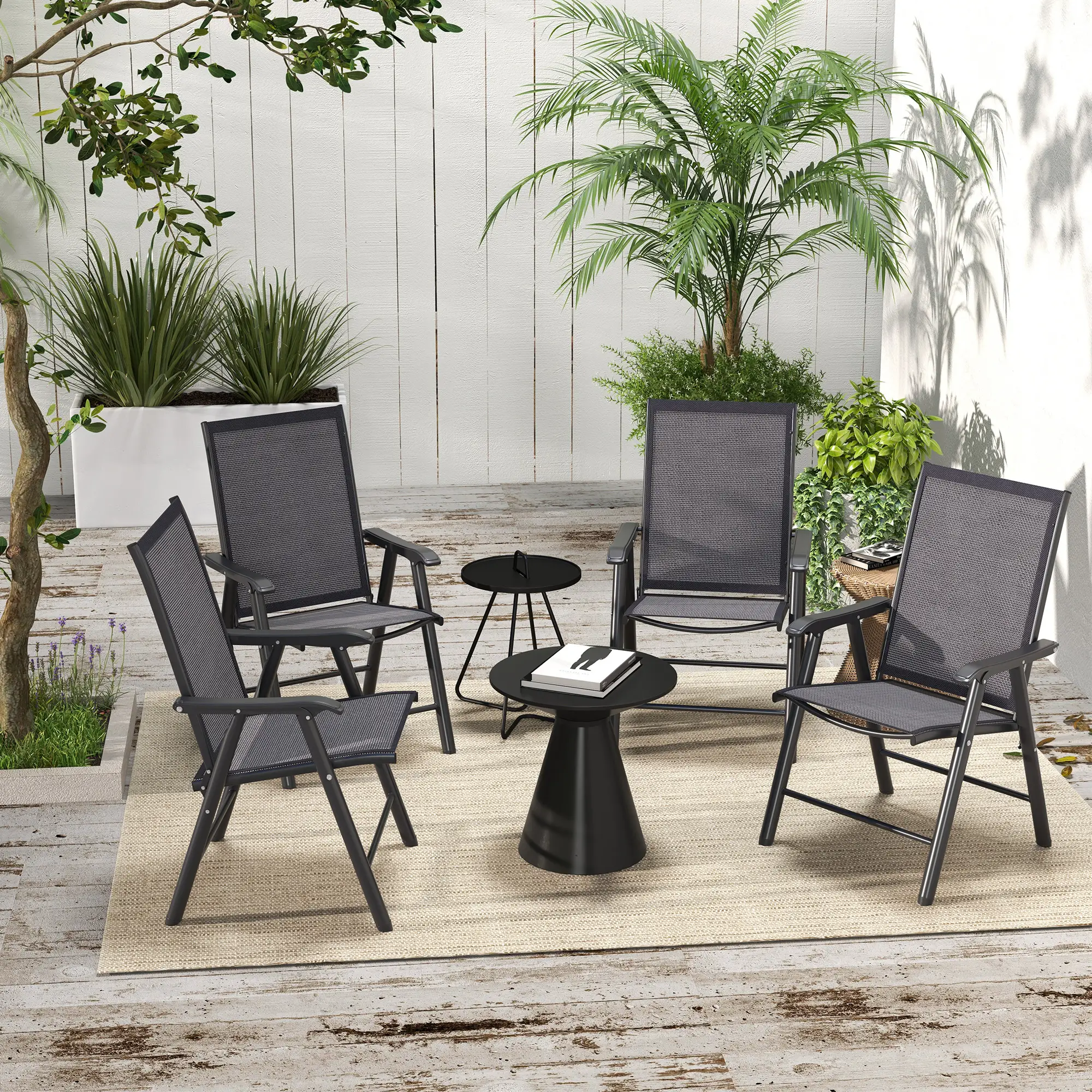 4-Piece Folding Chair Set, Patio Balcony Garden, Dark Grey - Image 2