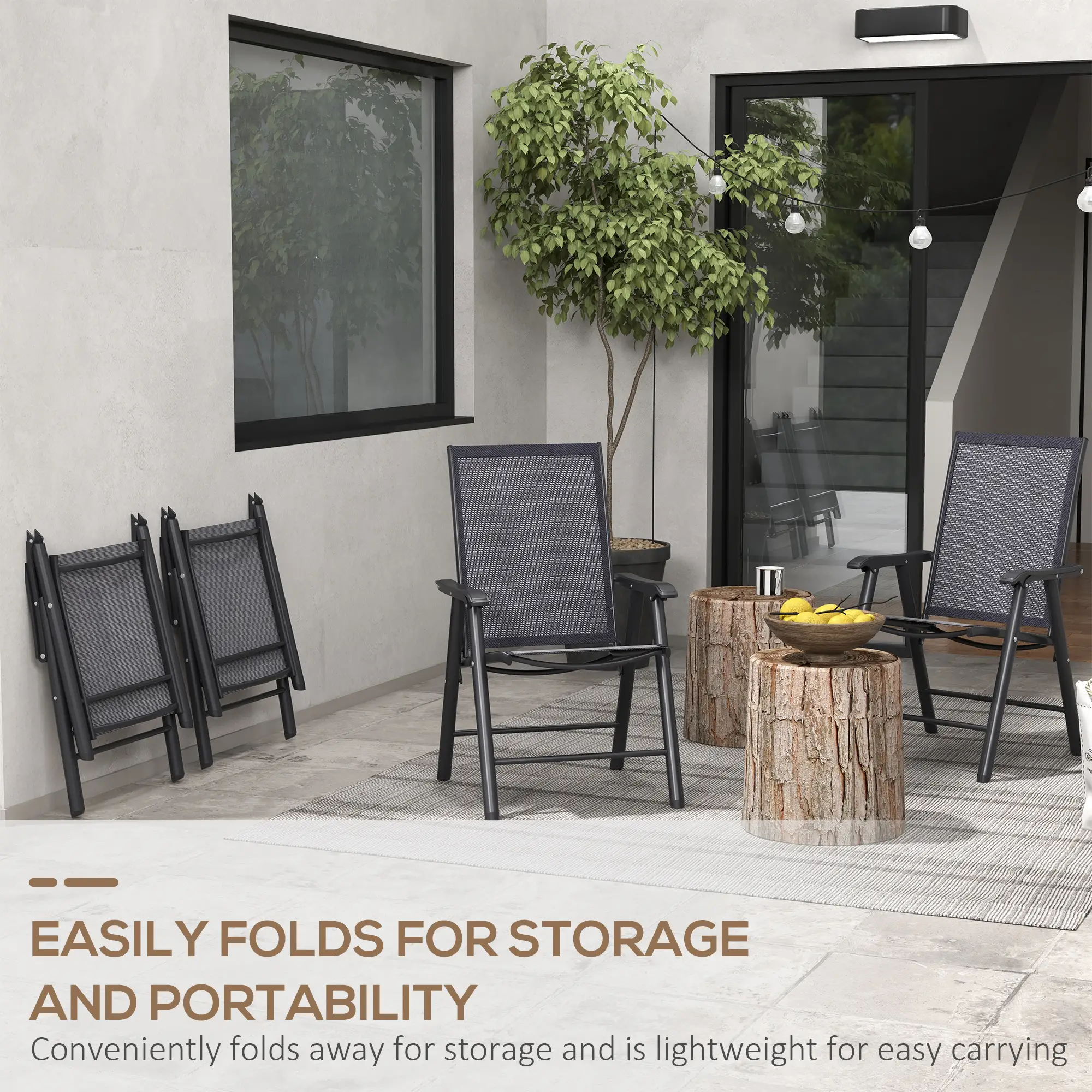 4-Piece Folding Chair Set, Patio Balcony Garden, Dark Grey - Image 5