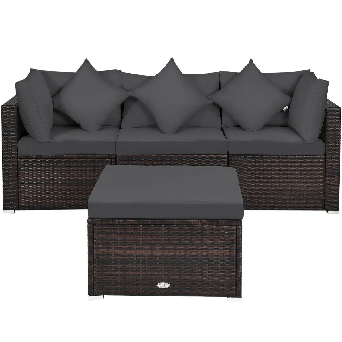 4 Piece Ottoman Garden Patio Rattan Wicker Furniture Set, Gray - Image 10
