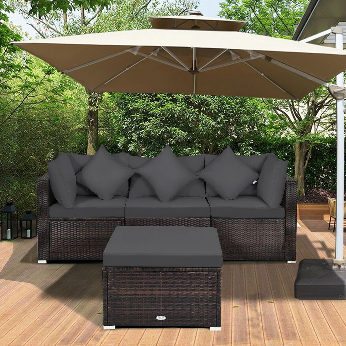 4 Piece Ottoman Garden Patio Rattan Wicker Furniture Set, Gray - Image 7