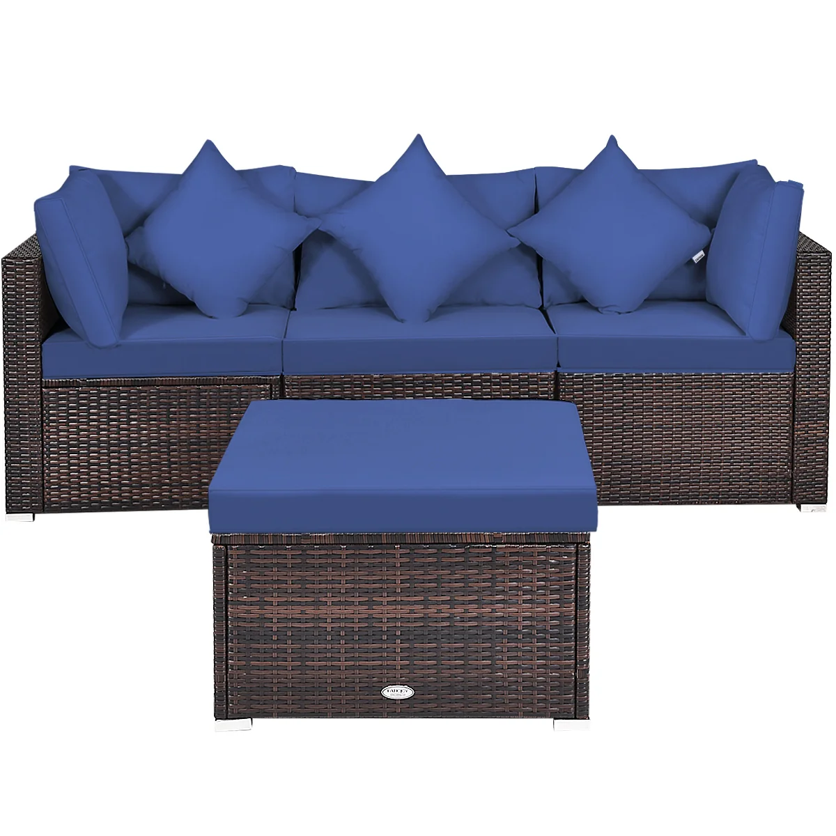 4-Piece Ottoman Garden Patio Rattan Wicker Set With Cushion, Navy - Image 10