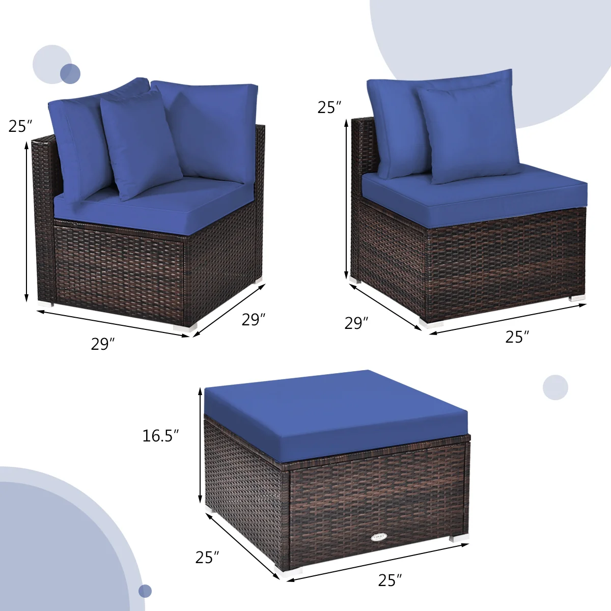 4-Piece Ottoman Garden Patio Rattan Wicker Set With Cushion, Navy - Image 5