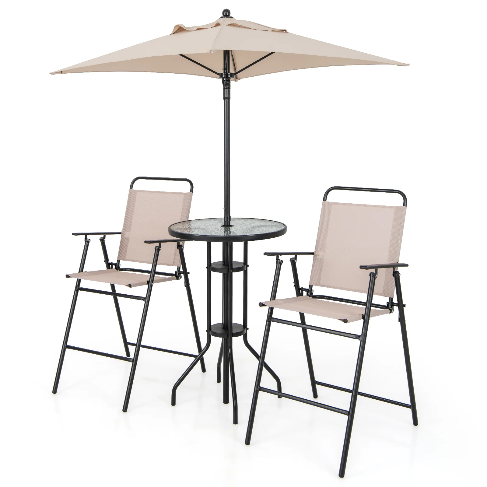 4 Piece Outdoor Bar Set With Umbrella, Beige - Image 4