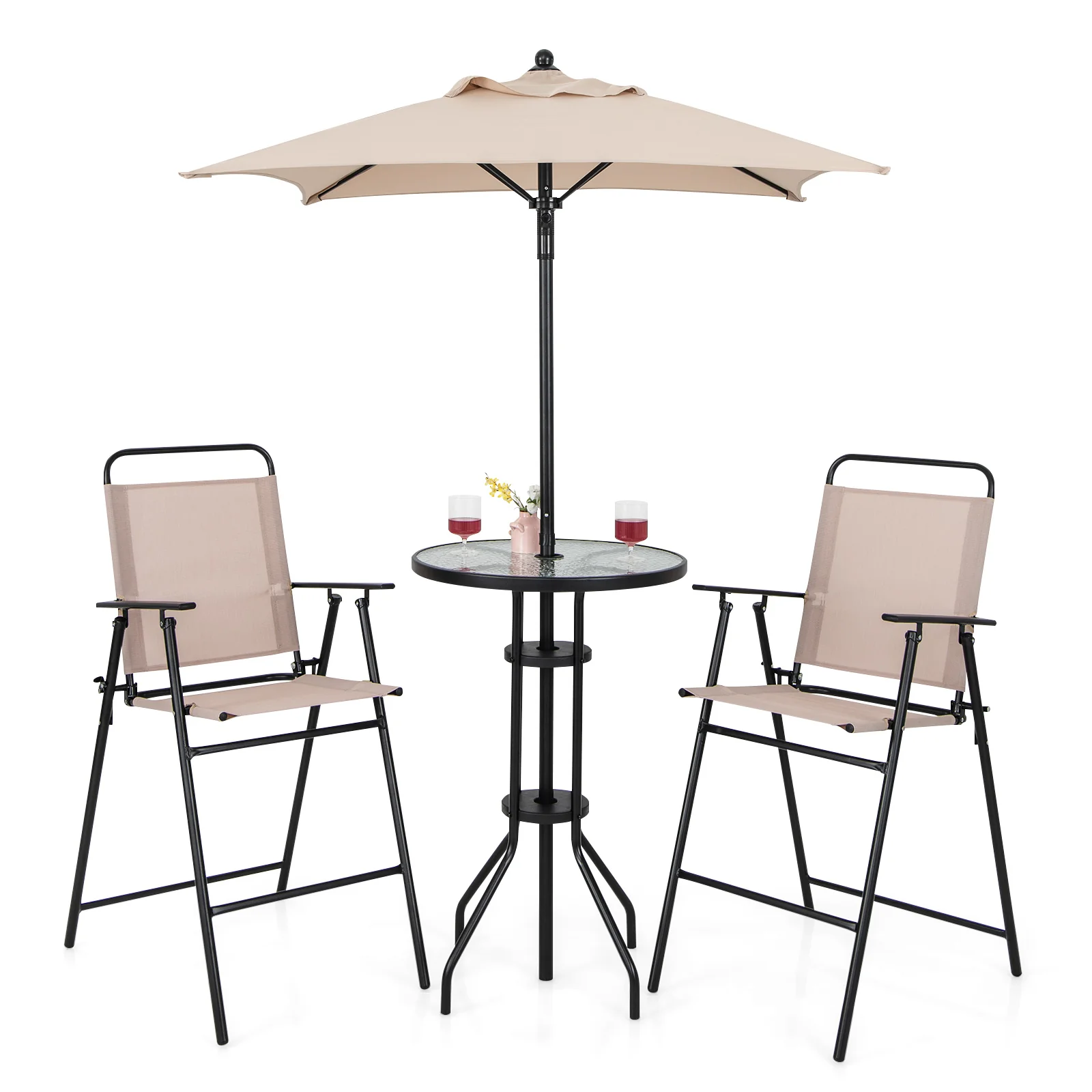 4 Piece Outdoor Bar Set With Umbrella, Beige - Image 5