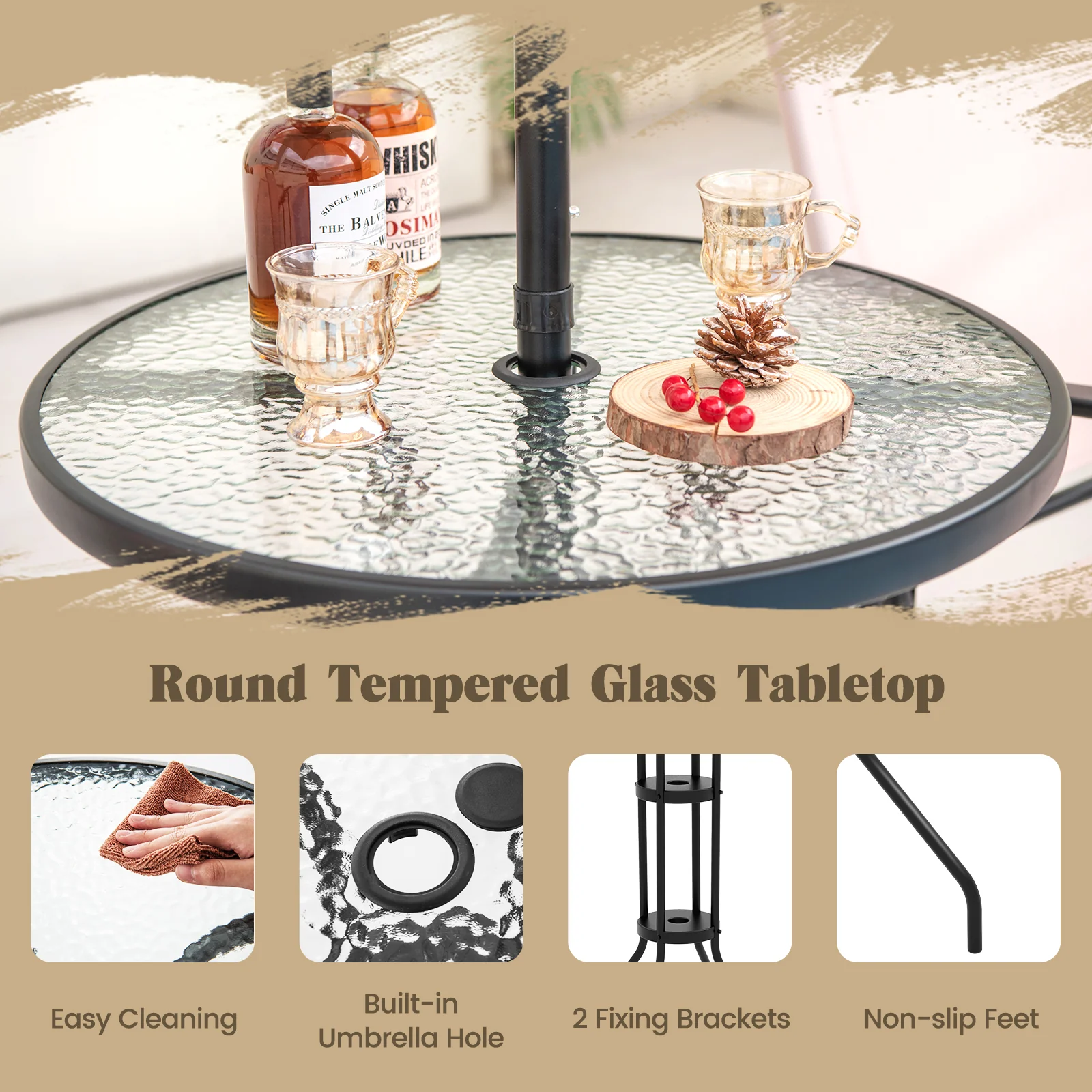 4 Piece Outdoor Bar Set With Umbrella, Beige - Image 9