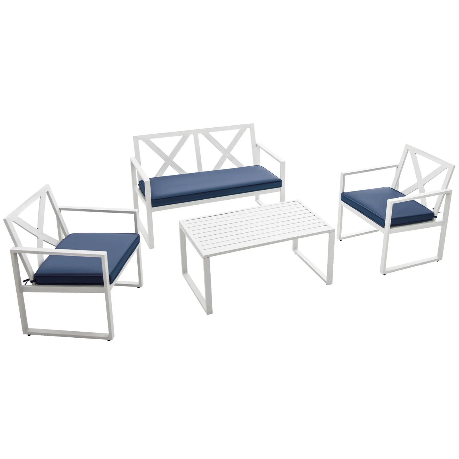 4 Piece Outdoor Conversation Set, Steel Frame, White
