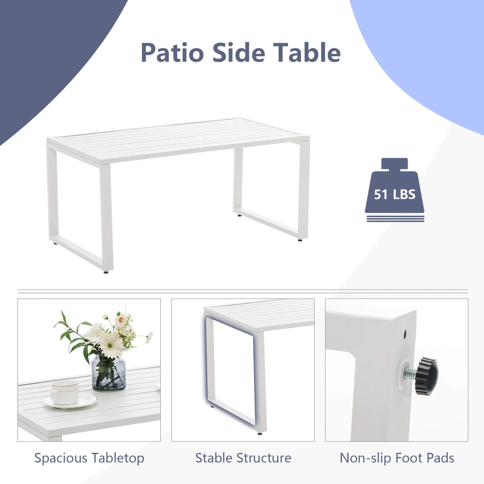 4 Piece Outdoor Conversation Set, Steel Frame, White - Image 9