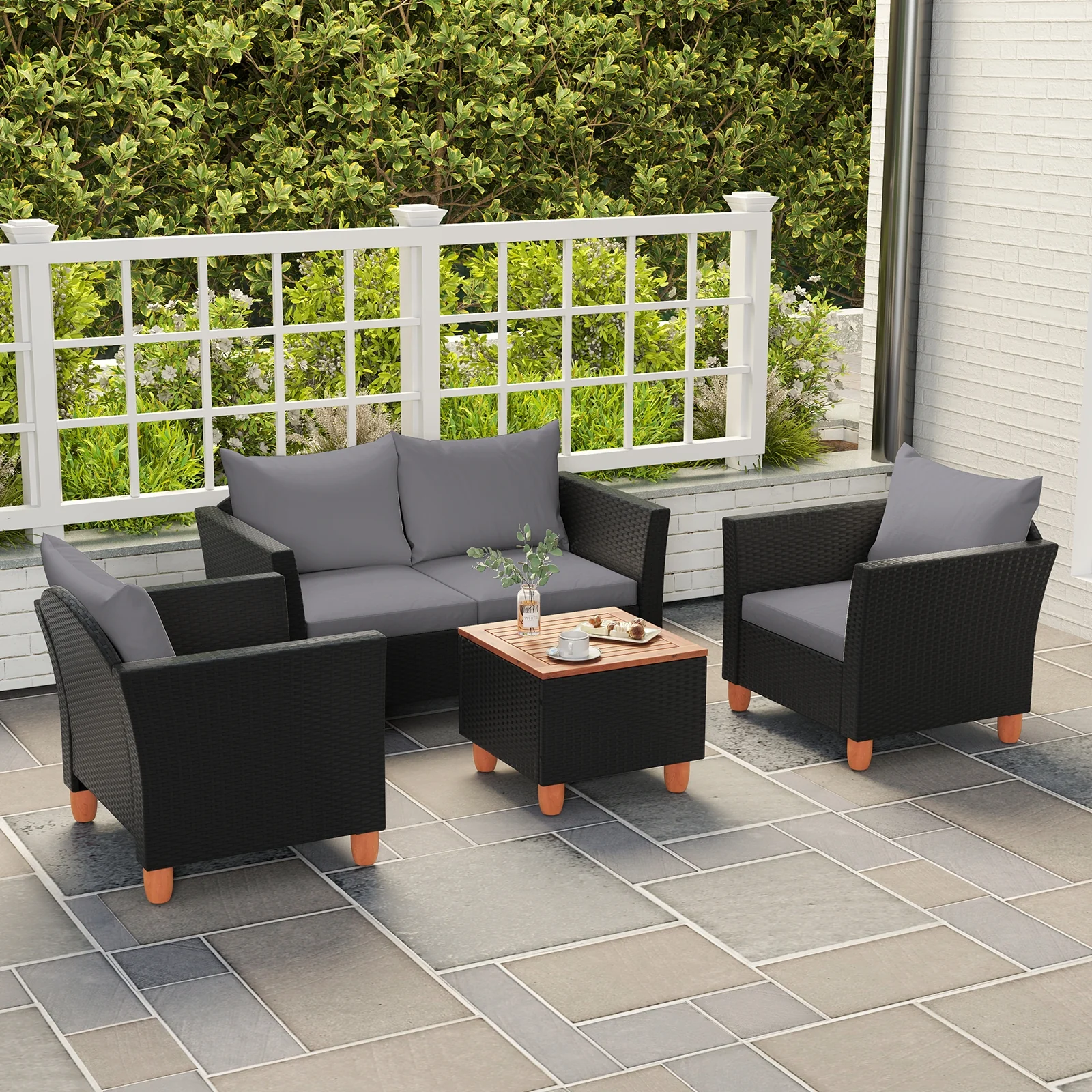 4 Piece Outdoor Conversation Set, With Storage Coffee Table, Gray - Image 2