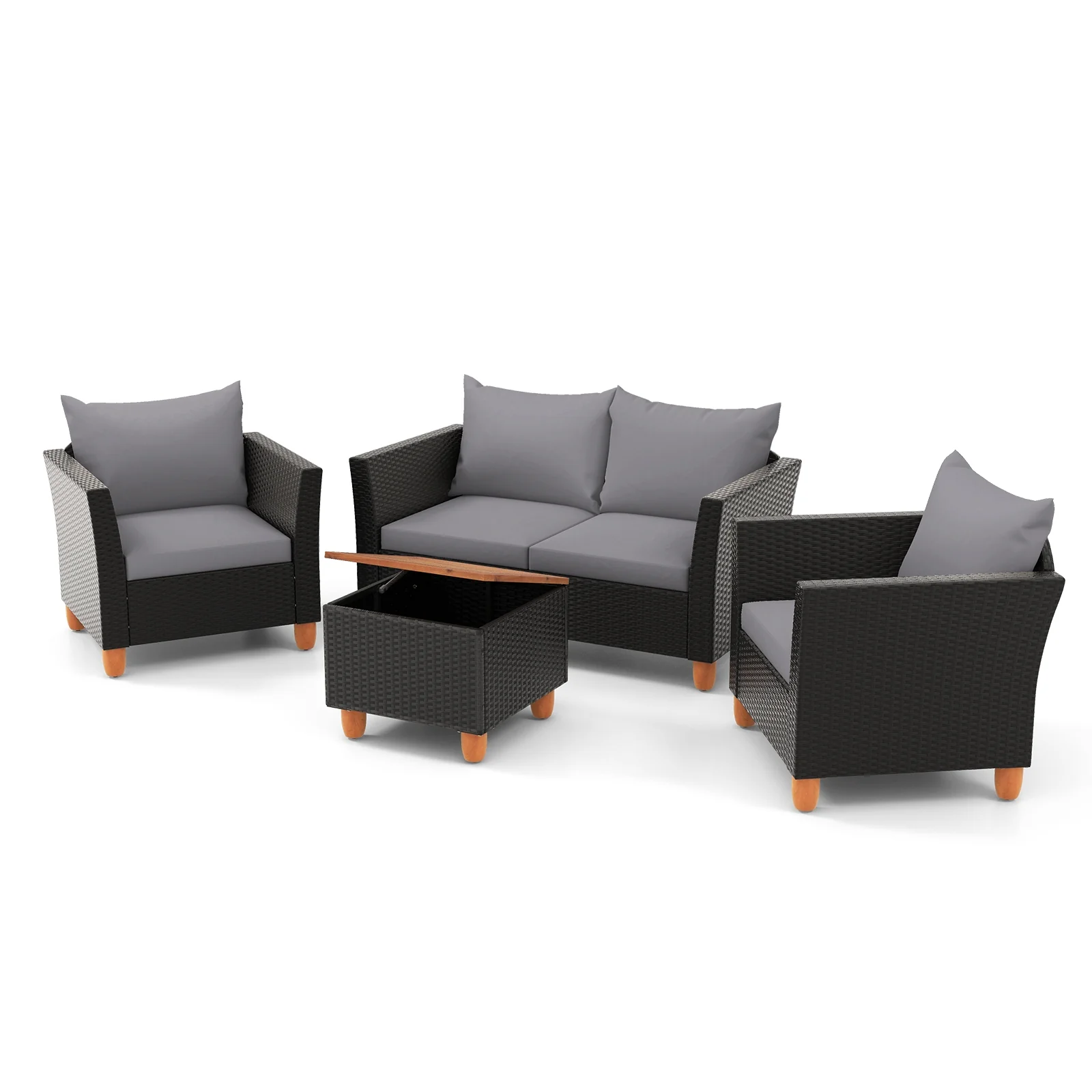 4 Piece Outdoor Conversation Set, With Storage Coffee Table, Gray - Image 5