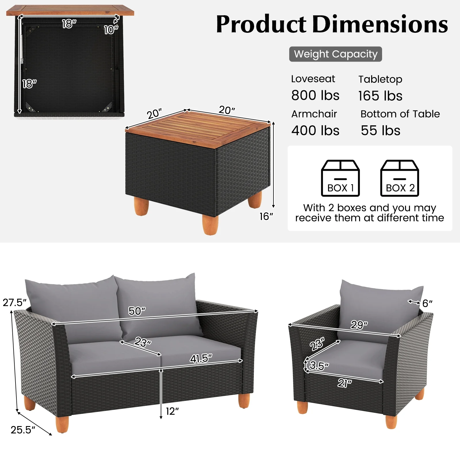 4 Piece Outdoor Conversation Set, With Storage Coffee Table, Gray - Image 6