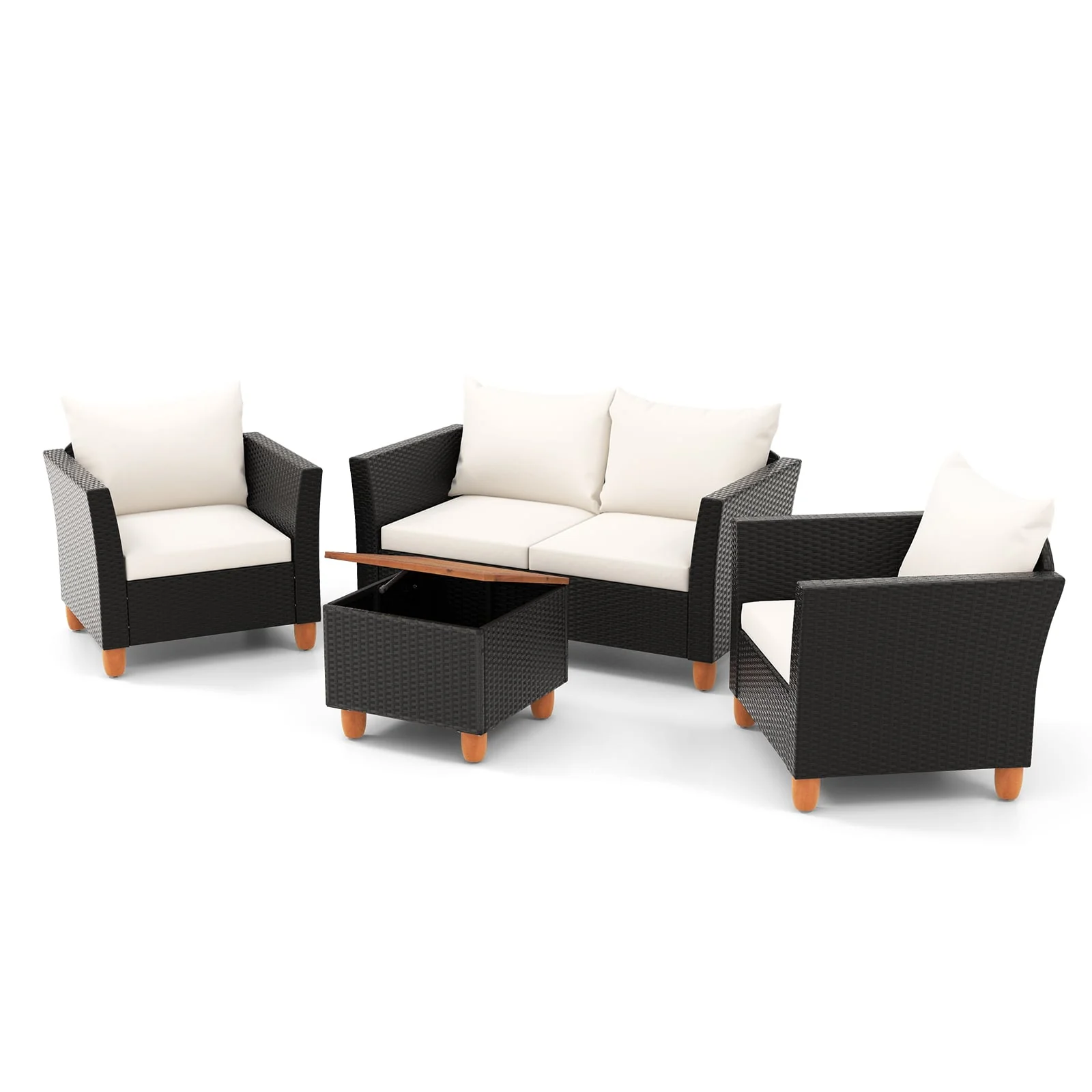 4 Piece Outdoor Conversation Set, With Storage Coffee Table, White
