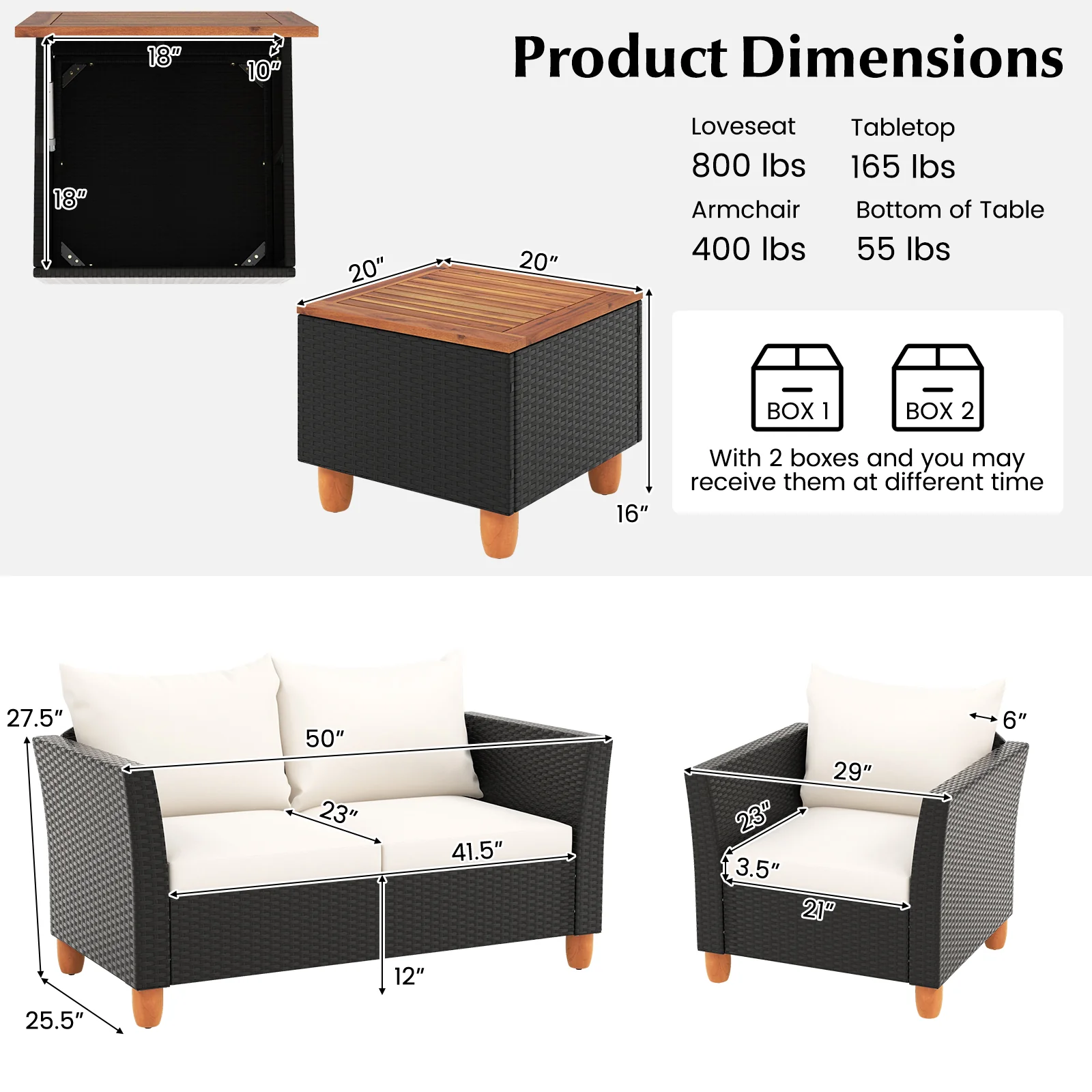 4 Piece Outdoor Conversation Set, With Storage Coffee Table, White - Image 6