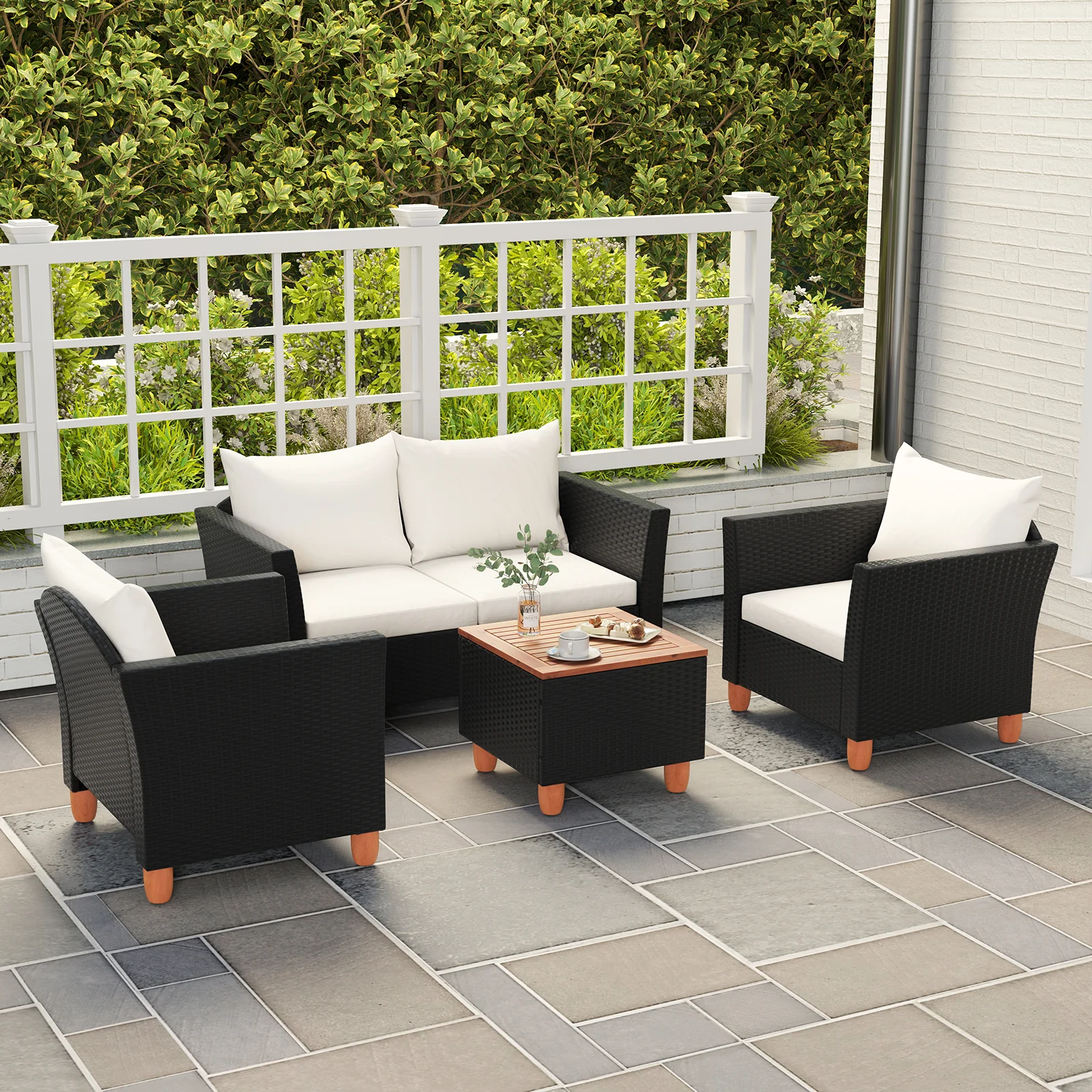 4 Piece Outdoor Conversation Set, With Storage Coffee Table, White - Image 7