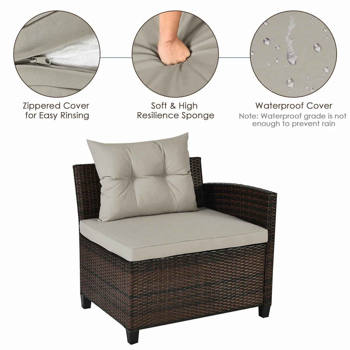 4 Piece Outdoor Cushioned Rattan Furniture Set, Brown - Image 10