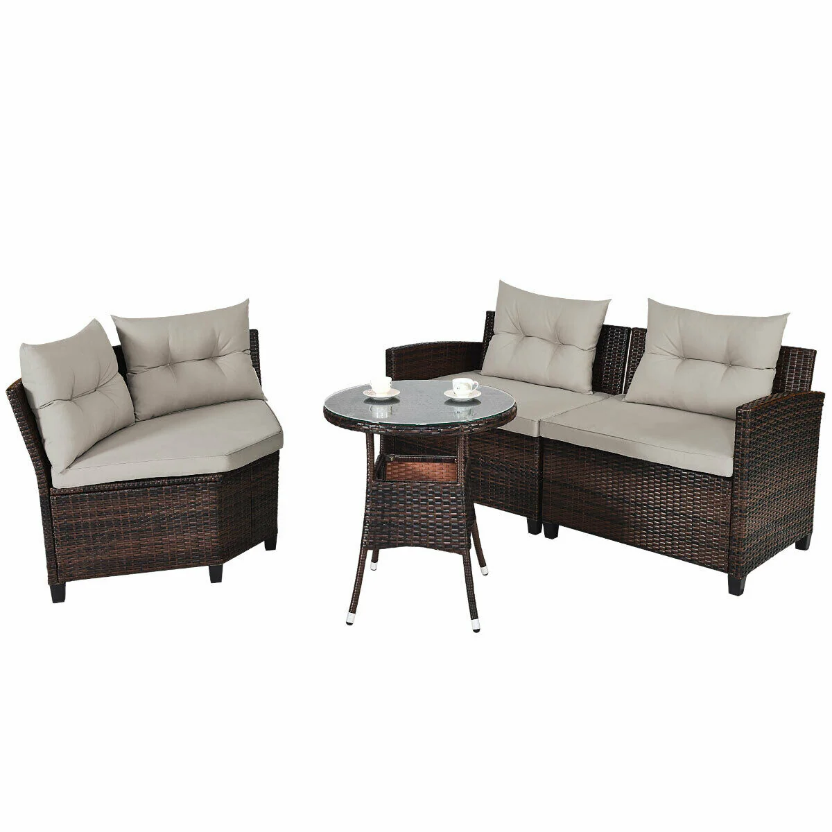 4 Piece Outdoor Cushioned Rattan Furniture Set, Brown - Image 5