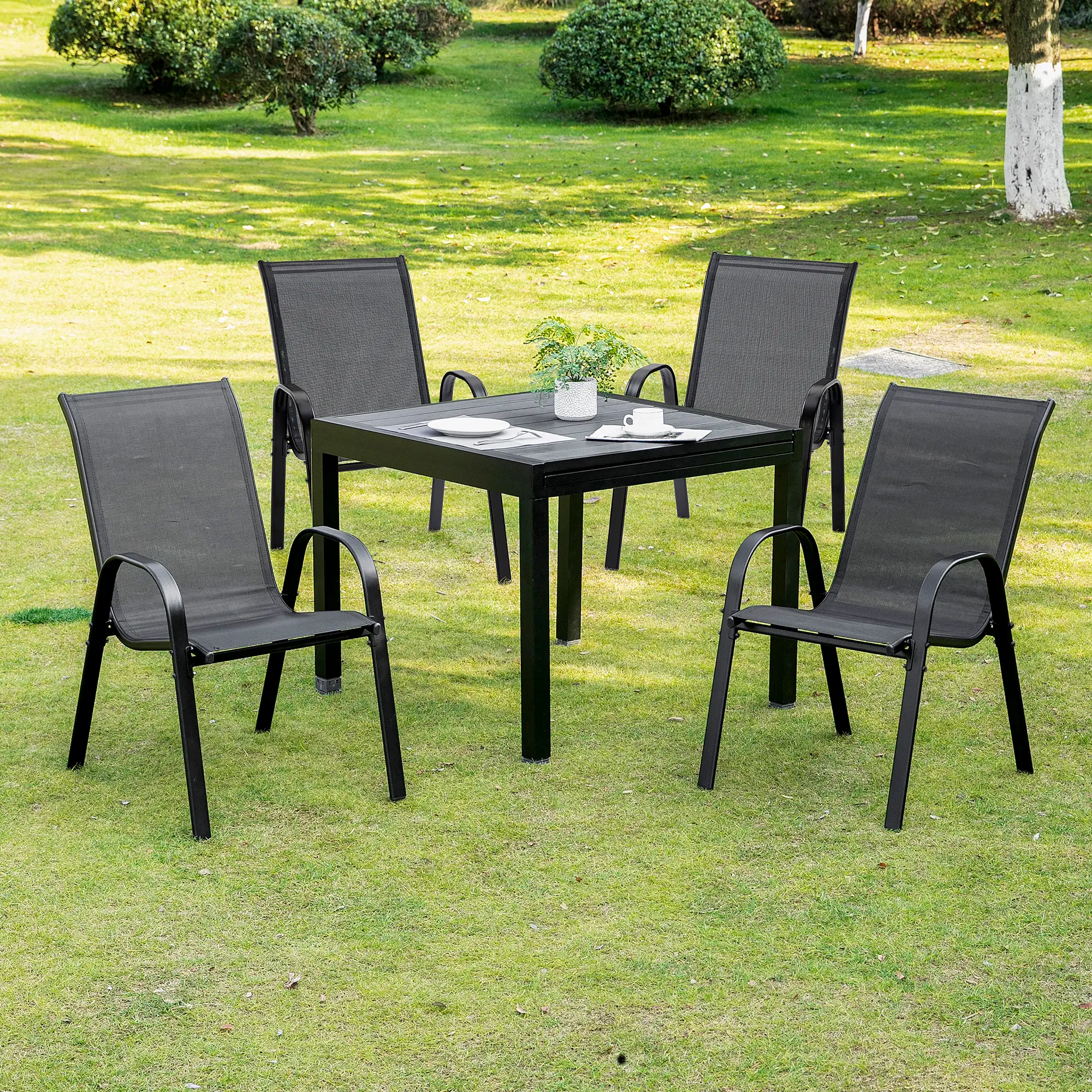 4-Piece Outdoor Dining Chair With Armrests, Black - Image 2