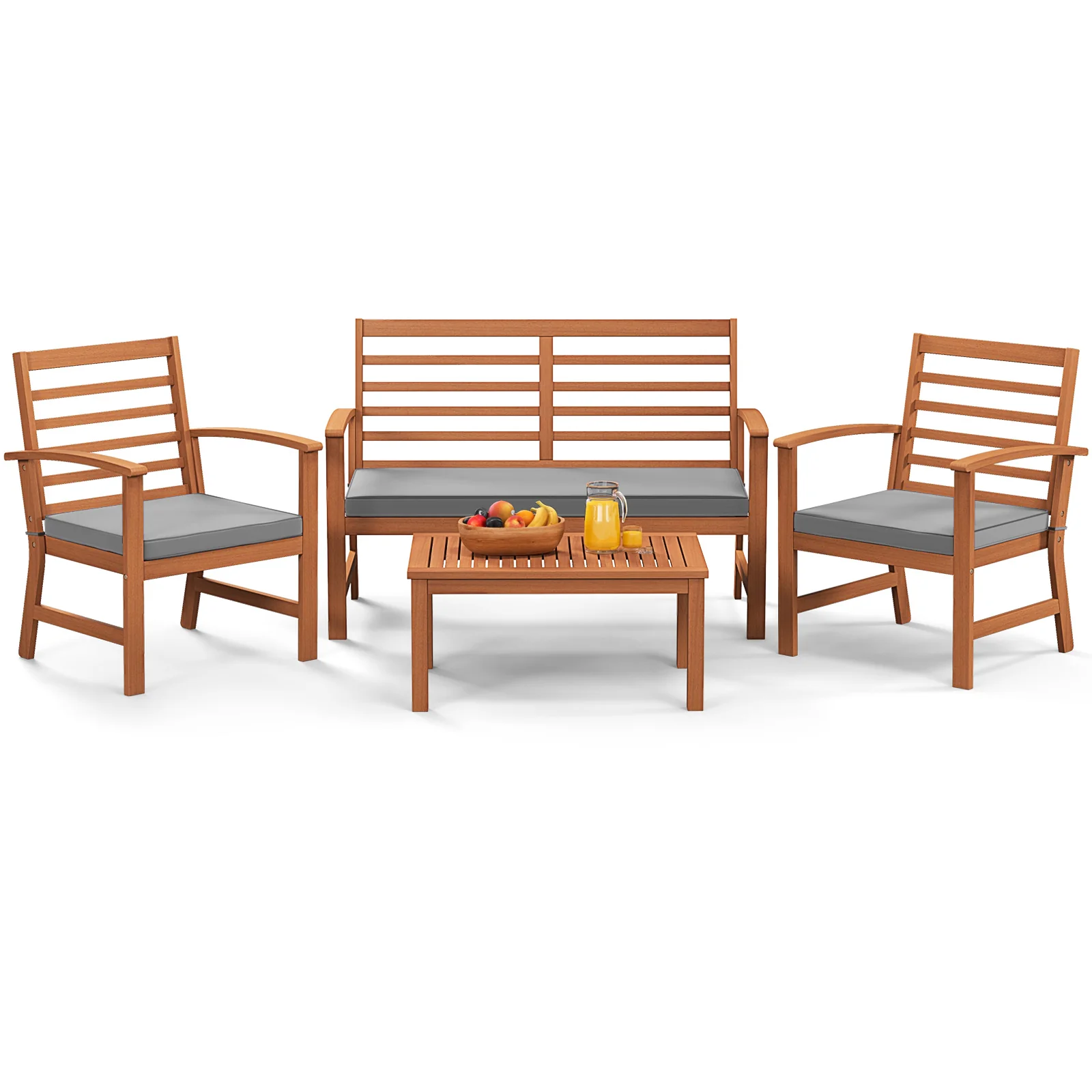4 Piece Outdoor Furniture Set, Acacia Wood Frame, Gray - Image 5