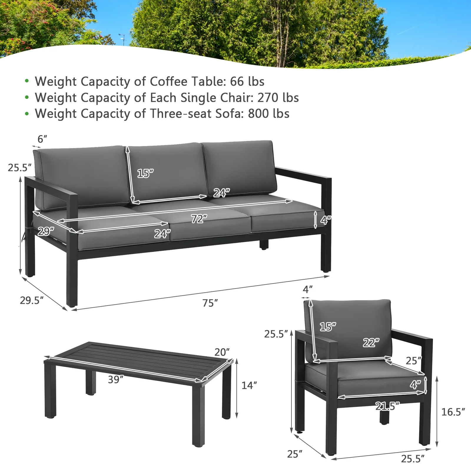 4 Piece Outdoor Furniture Set, Gray - Image 10