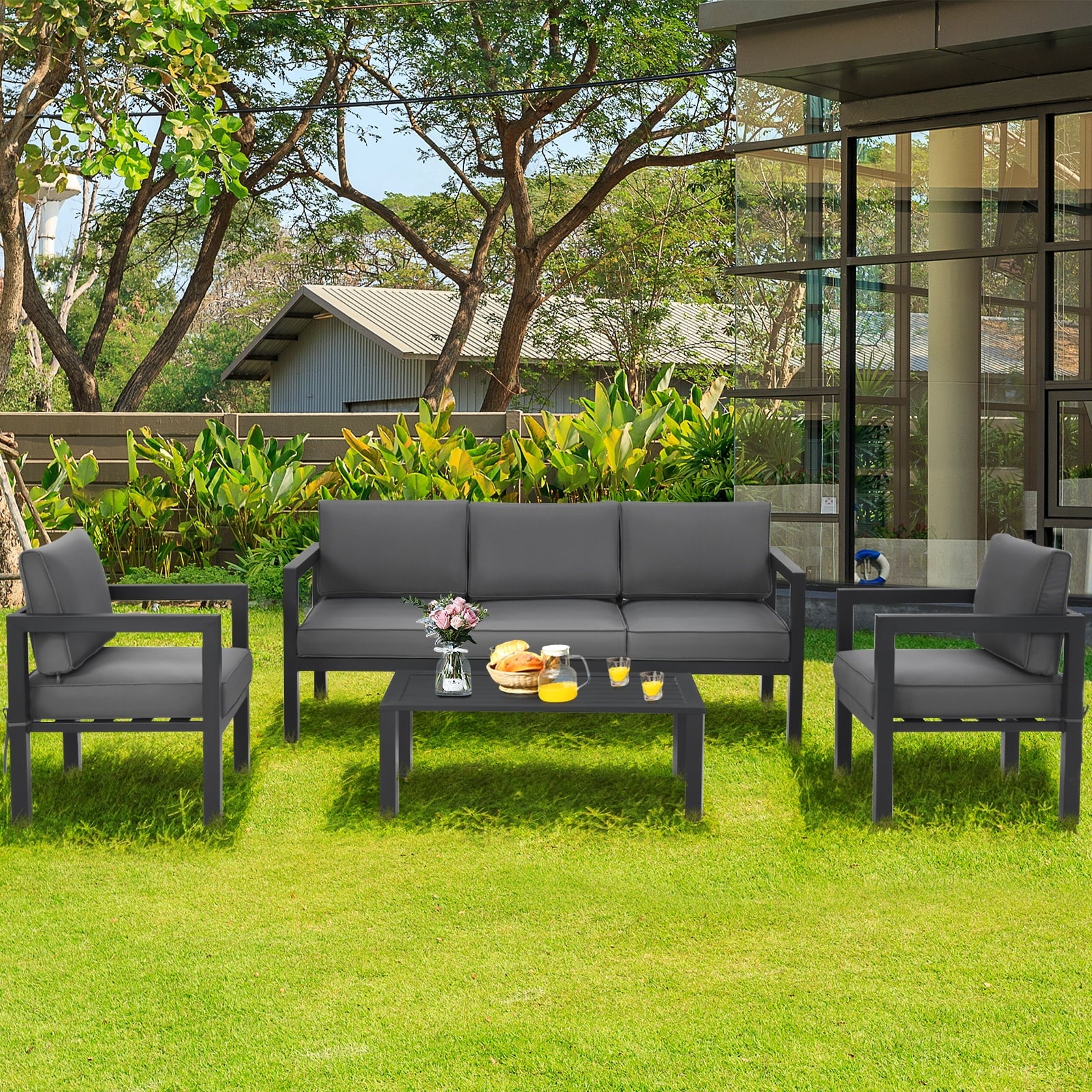 4 Piece Outdoor Furniture Set, Gray - Image 3
