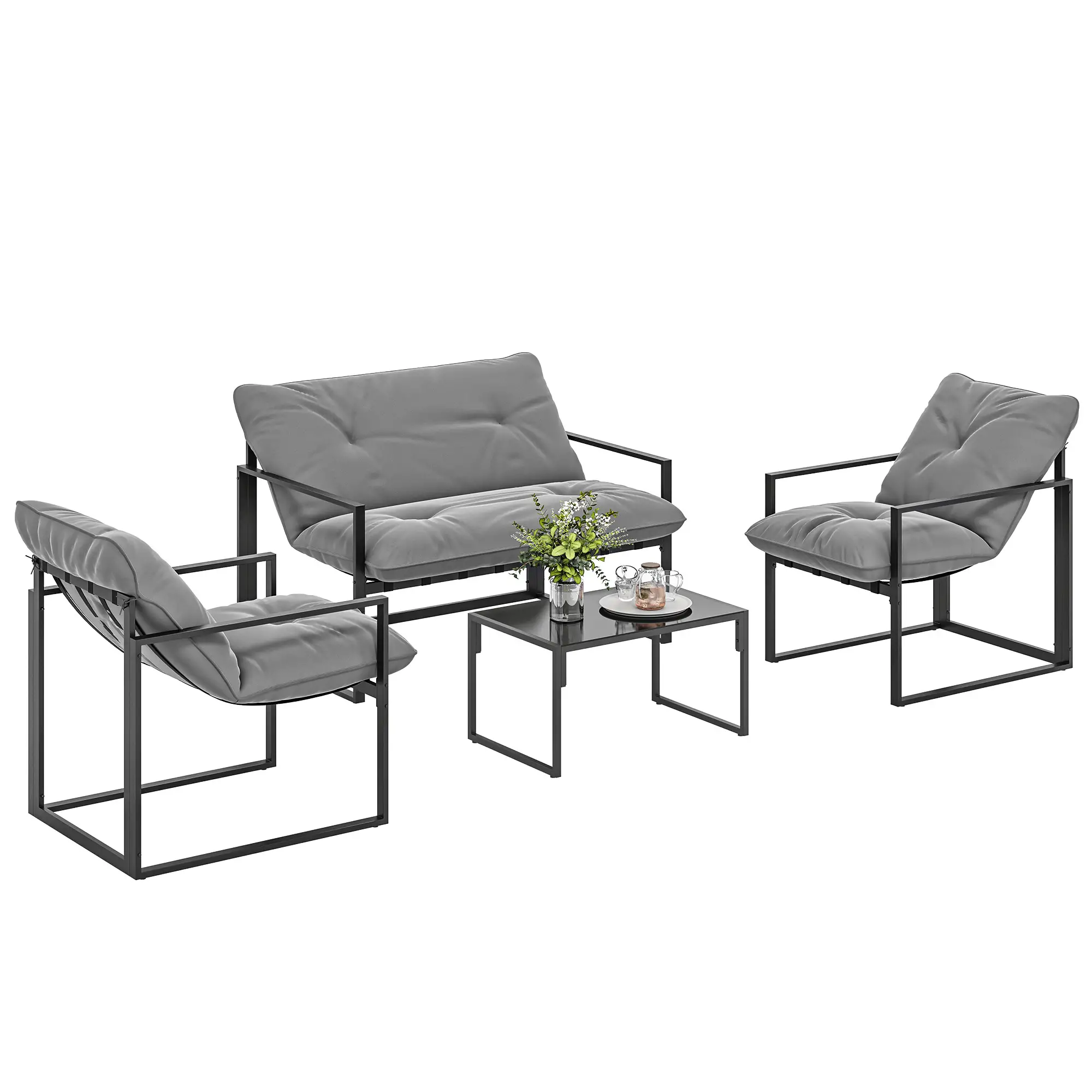 4 Piece Outdoor Furniture Set, Patio Conversation Set, Light Grey - Image 11