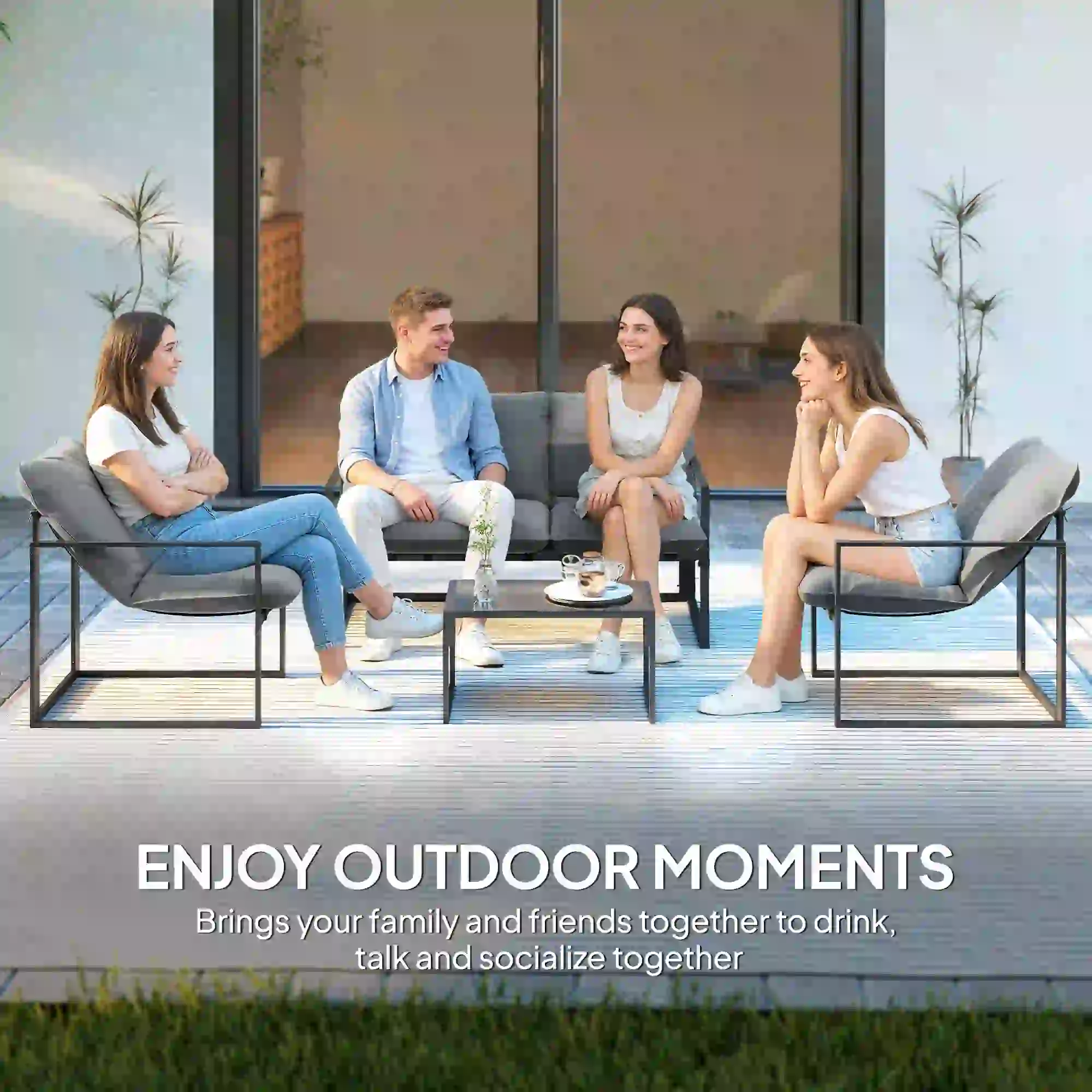 4 Piece Outdoor Furniture Set, Patio Conversation Set, Light Grey - Image 7