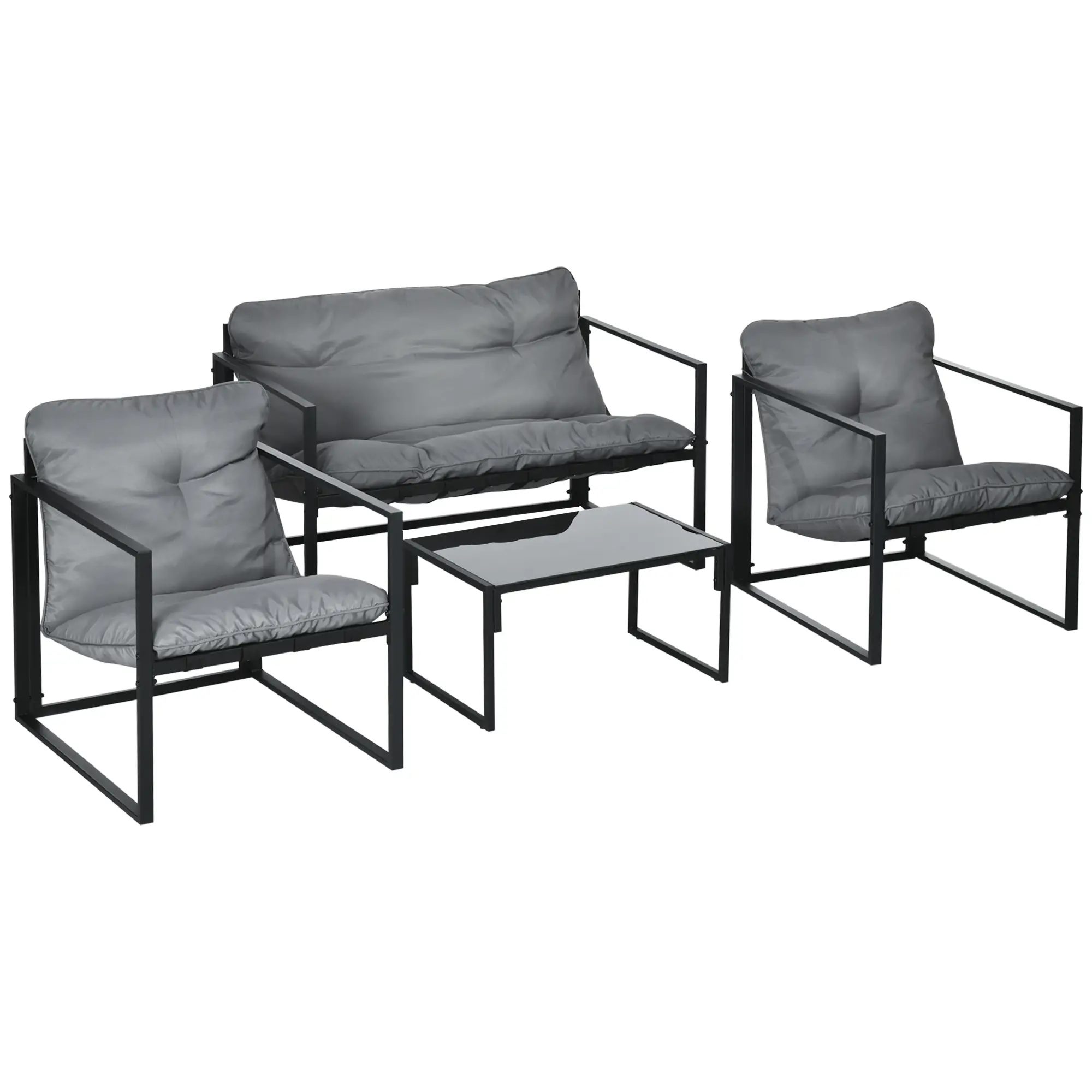 4-Piece Outdoor Furniture Set, Patio Set with Glass Table, Grey