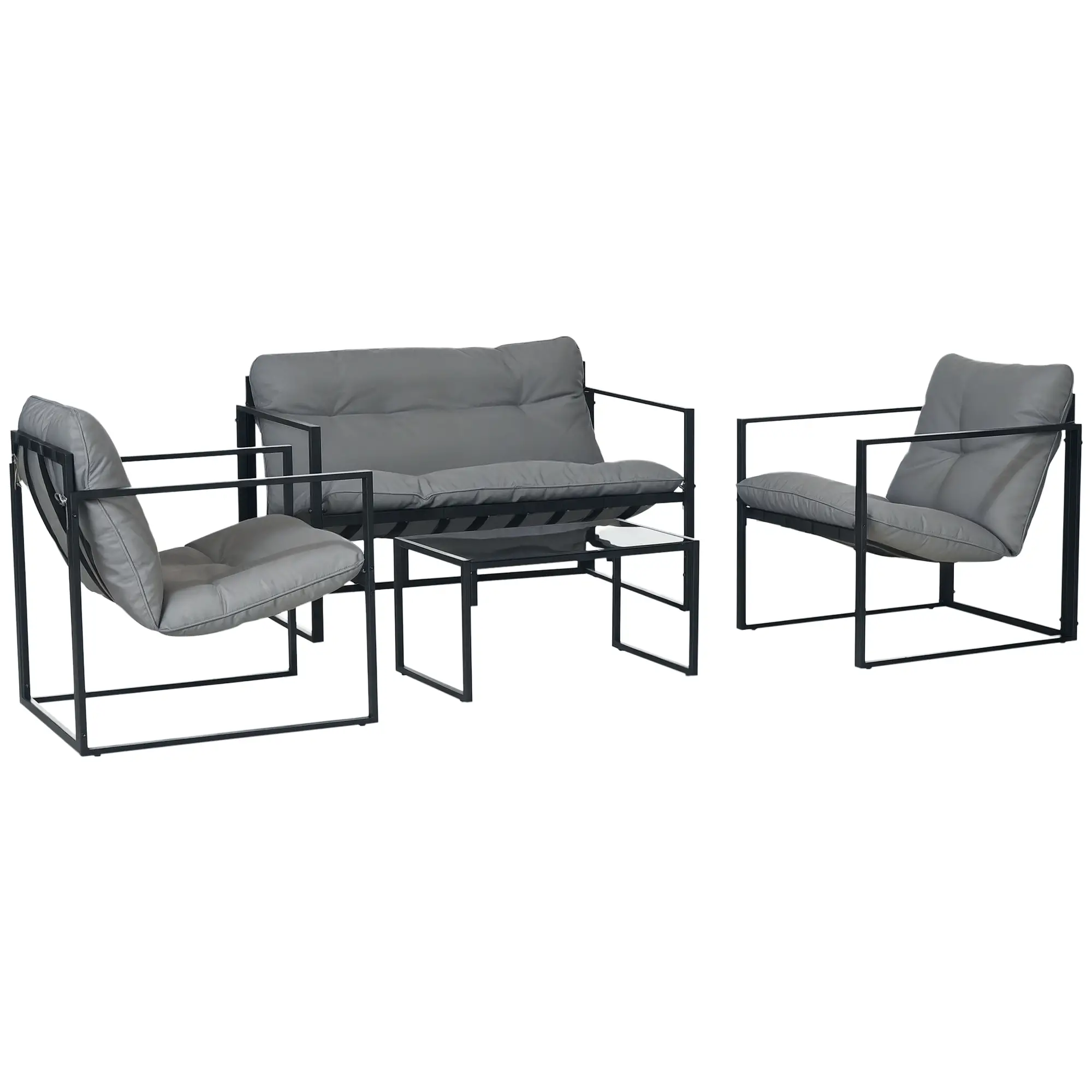 4-Piece Outdoor Furniture Set, Patio Set with Glass Table, Grey - Image 11
