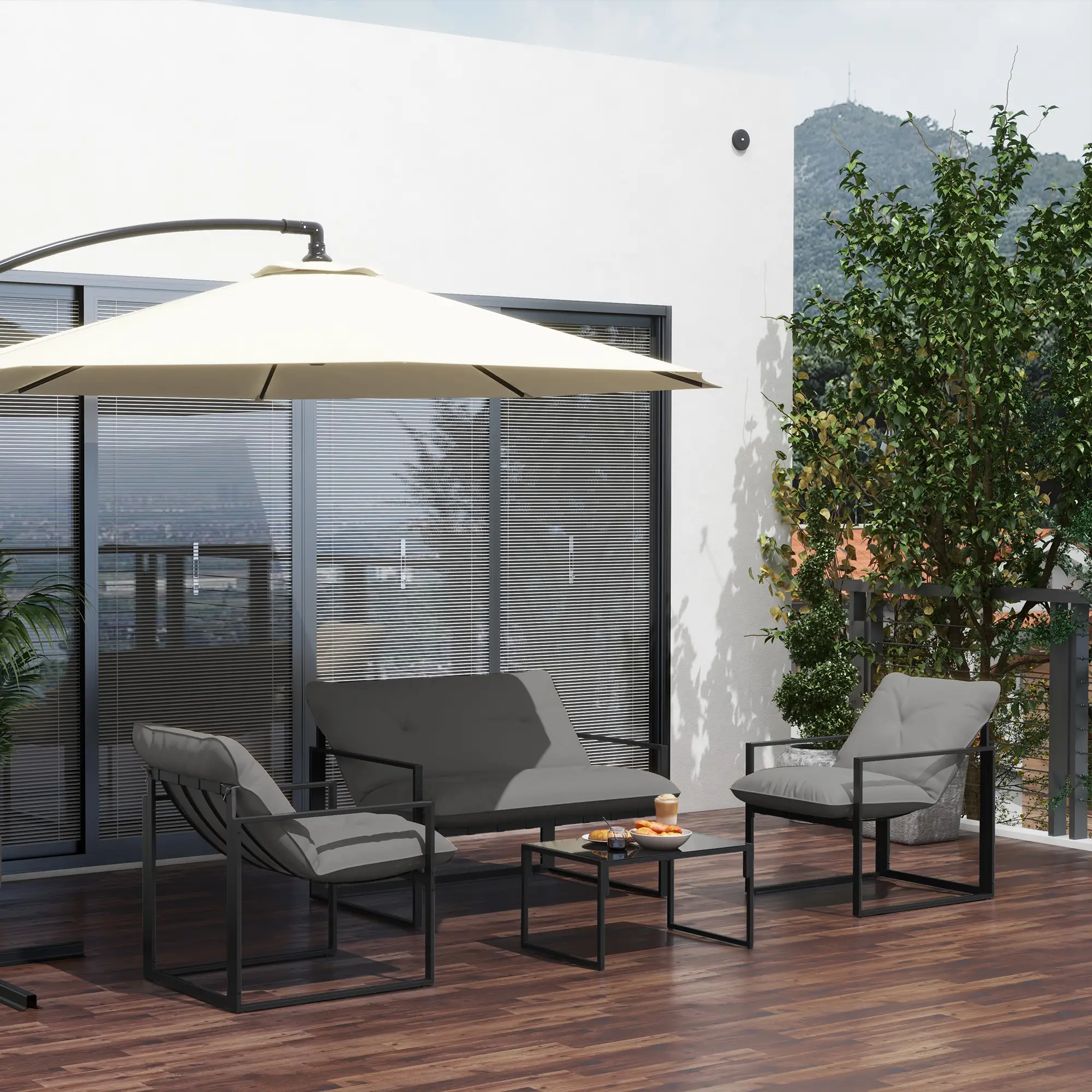 4-Piece Outdoor Furniture Set, Patio Set with Glass Table, Grey - Image 9