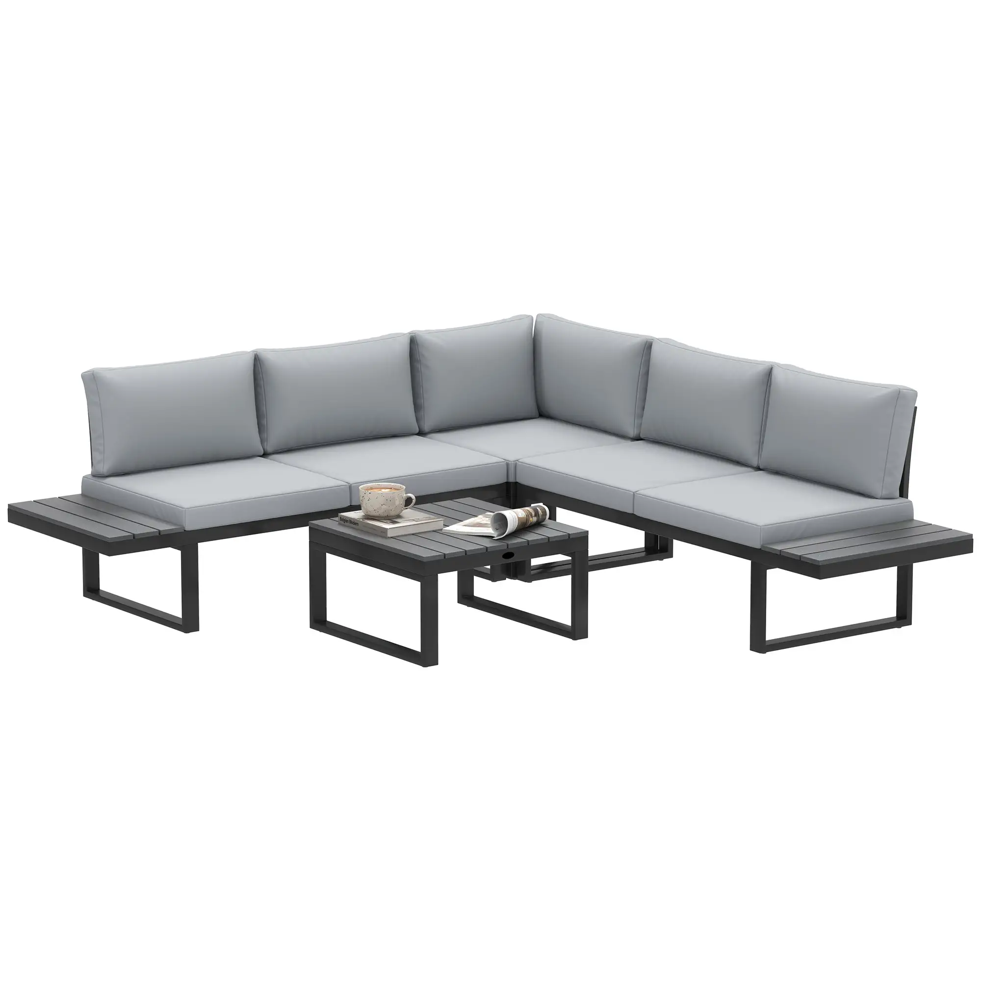 4 Piece Outdoor Patio Furniture Set, 5 Level Reclining Garden Corner Sofa - Image 11