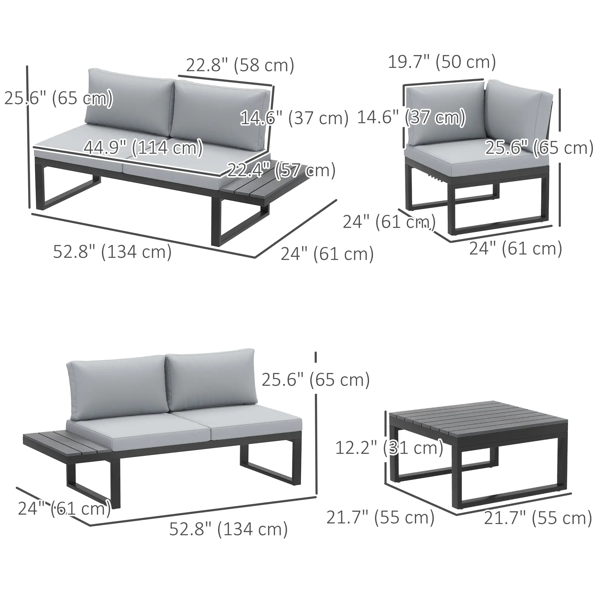 4 Piece Outdoor Patio Furniture Set, 5 Level Reclining Garden Corner Sofa - Image 3