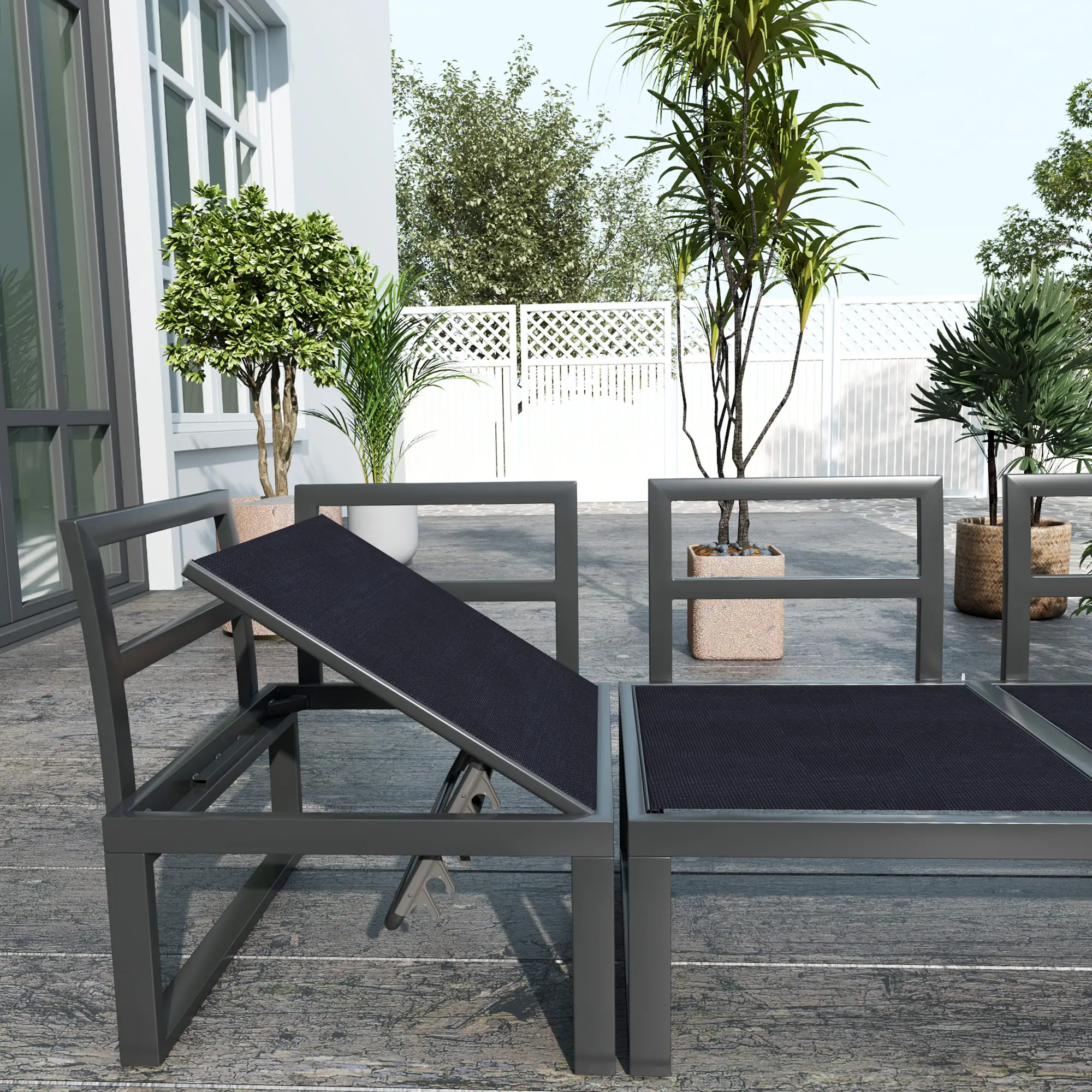 4 Piece Outdoor Patio Furniture Set, 5 Level Reclining Garden Corner Sofa - Image 9