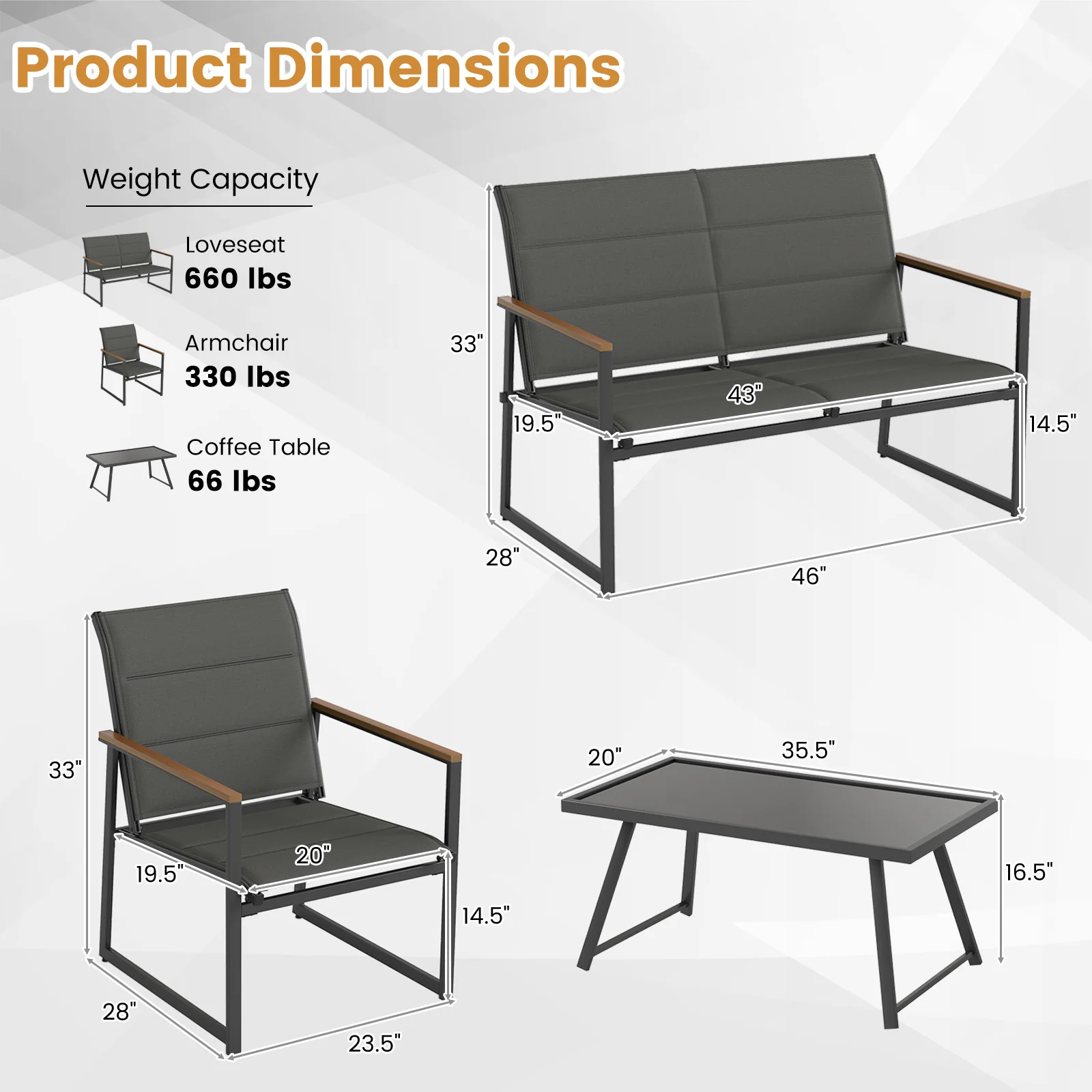4-Piece Outdoor Patio Furniture Set, Gray - Image 6