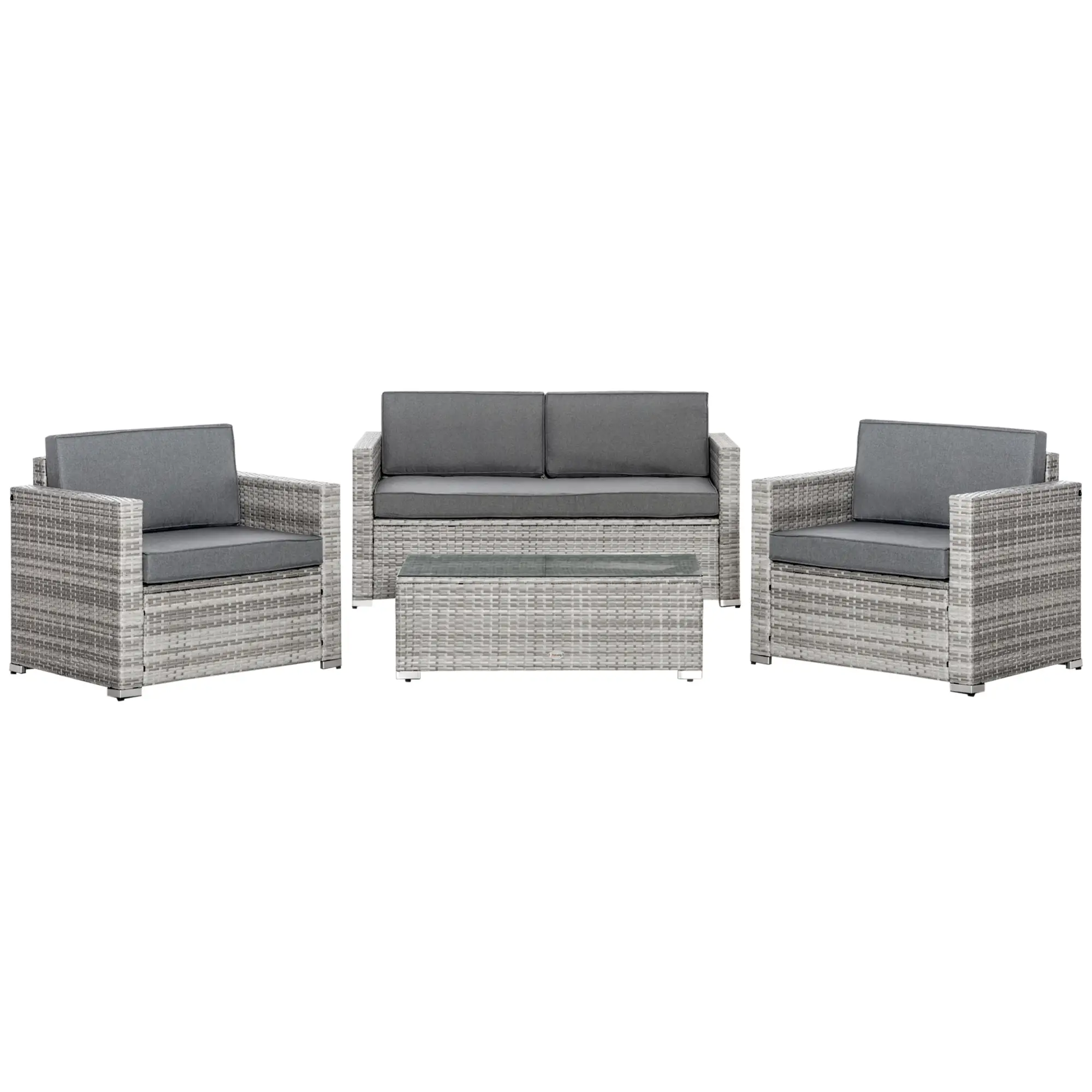 4-Piece Outdoor PE Rattan Sofa Set, Extra Wide Seat, Mixed Grey