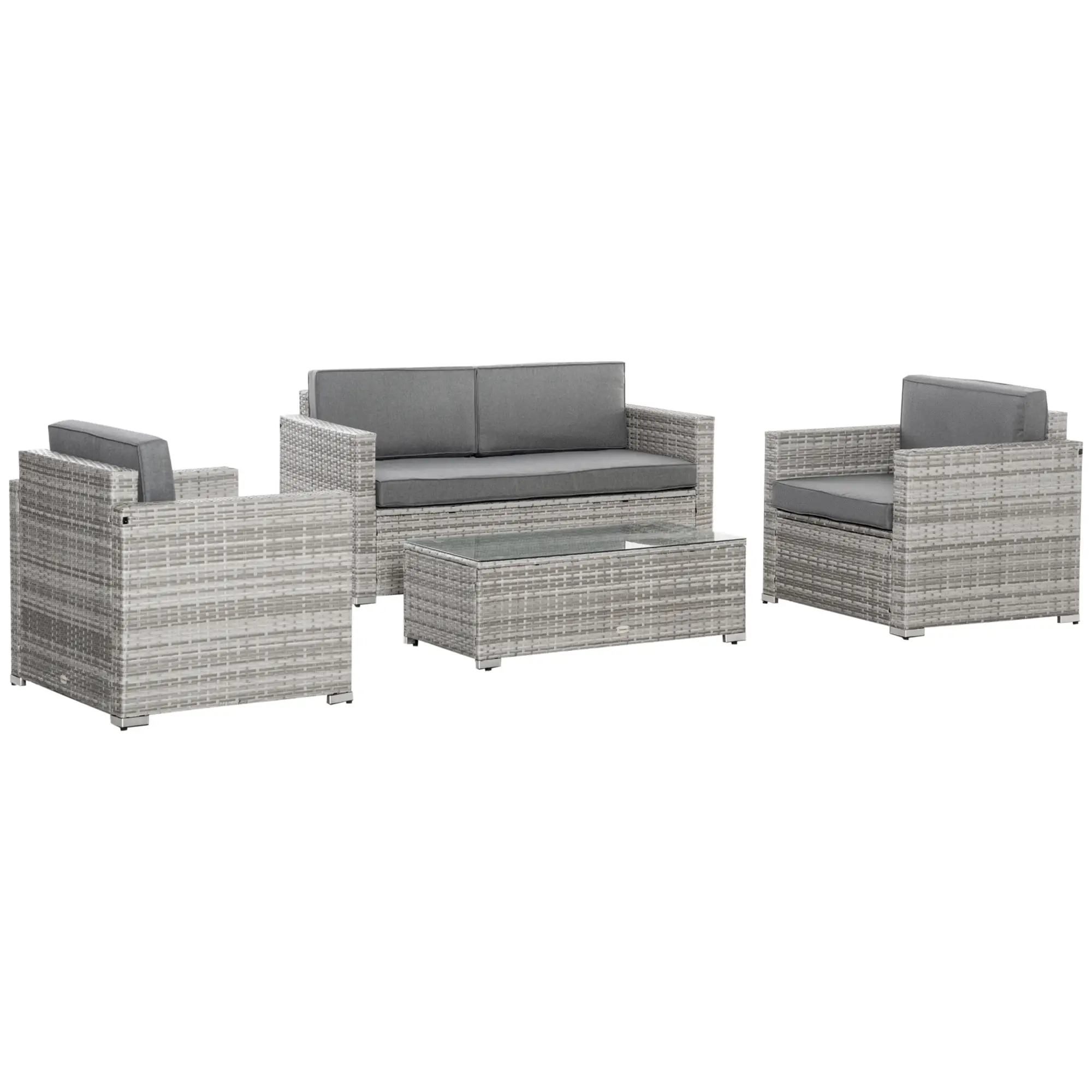 4-Piece Outdoor PE Rattan Sofa Set, Extra Wide Seat, Mixed Grey - Image 11