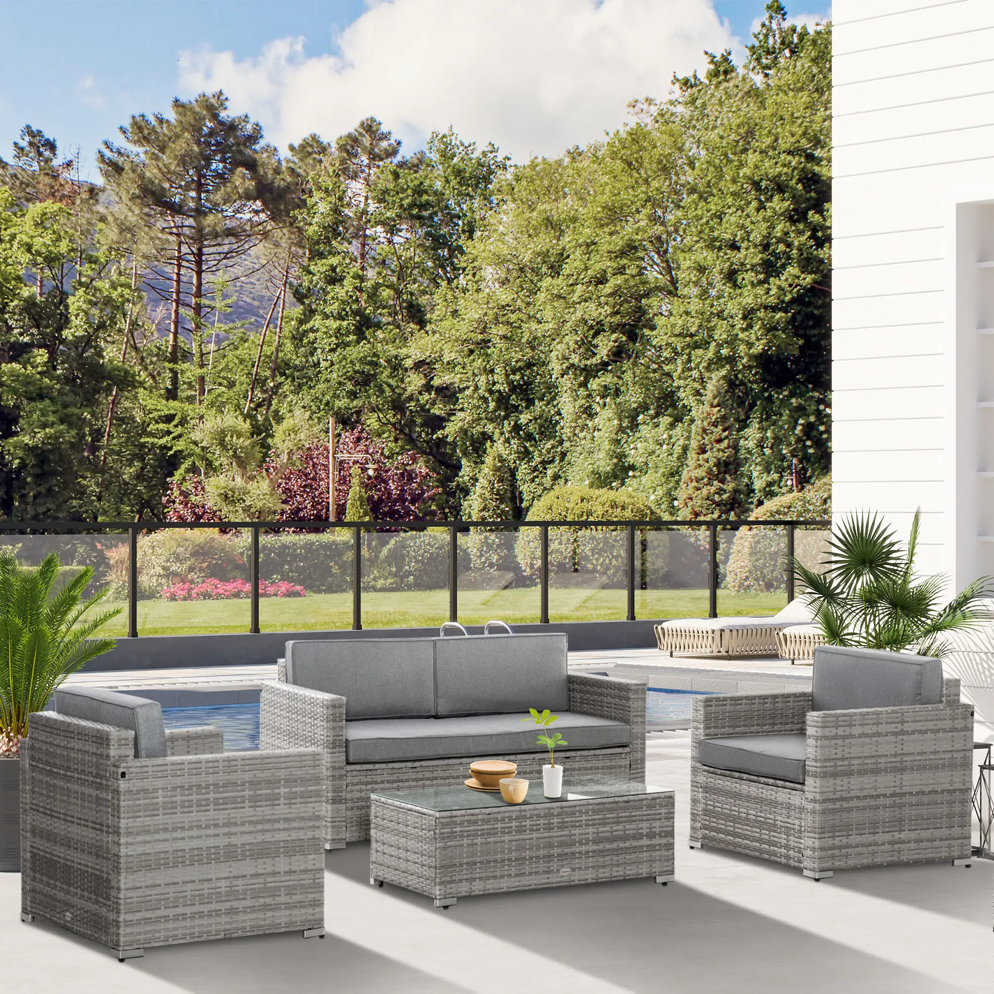 4-Piece Outdoor PE Rattan Sofa Set, Extra Wide Seat, Mixed Grey - Image 2