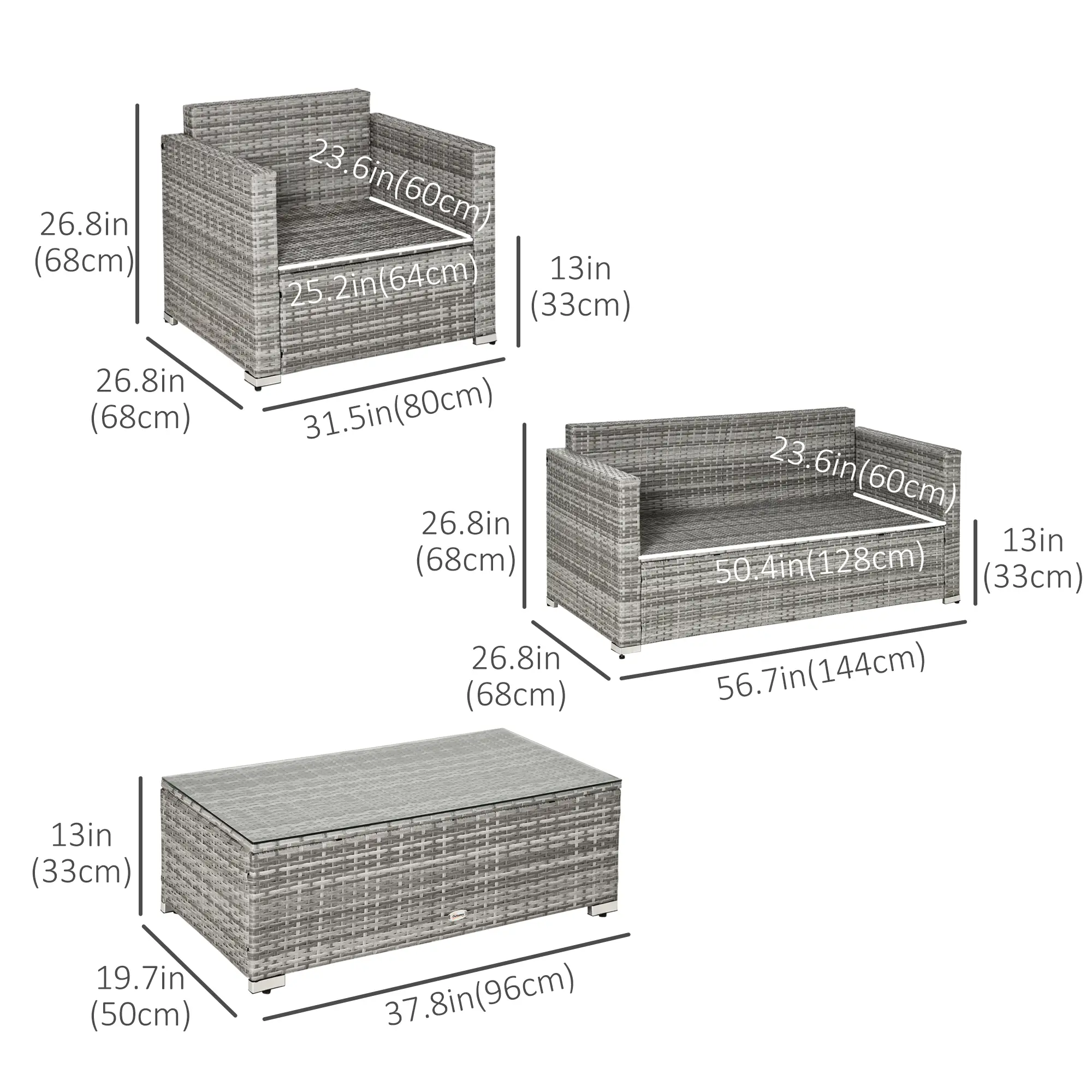 4-Piece Outdoor PE Rattan Sofa Set, Extra Wide Seat, Mixed Grey - Image 3