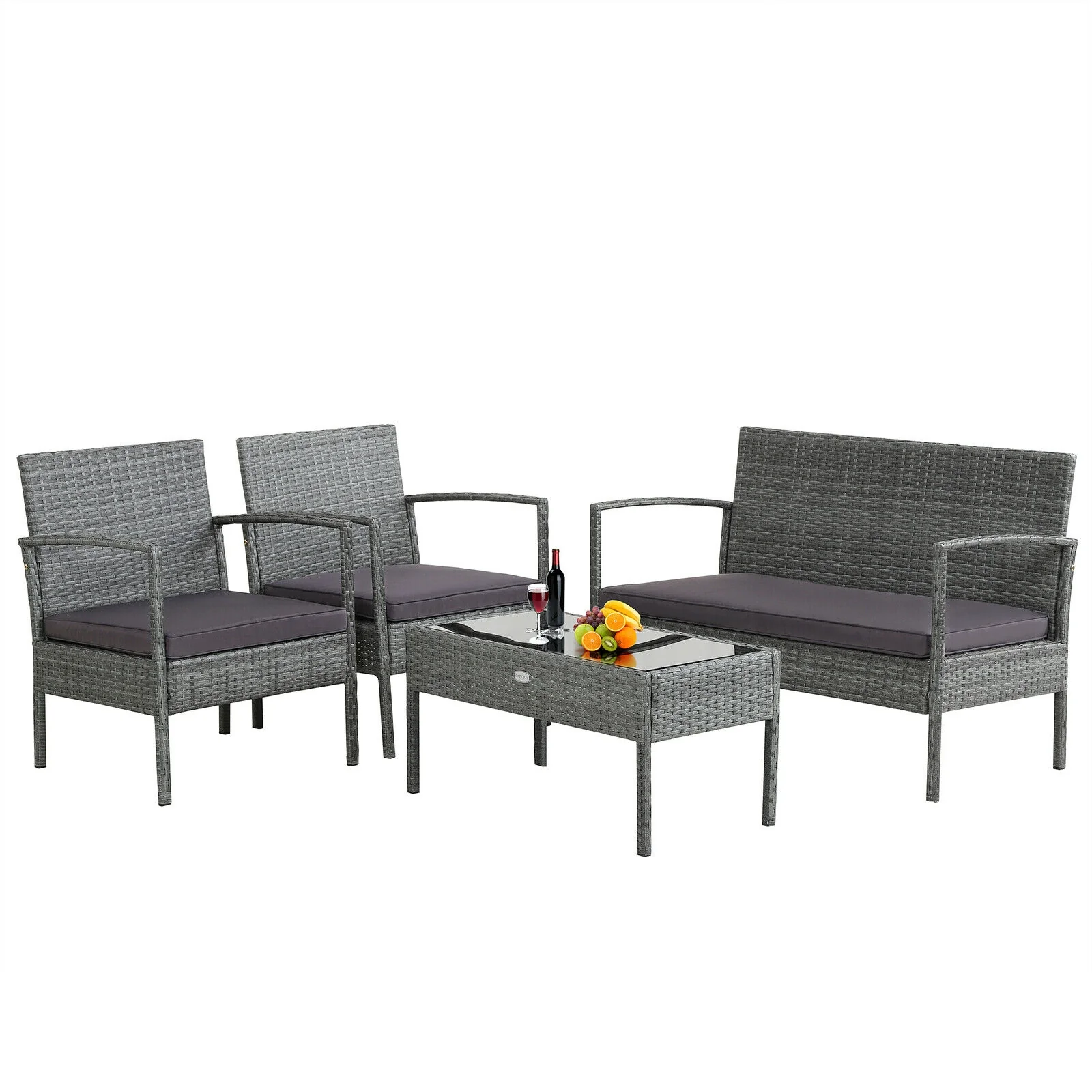 4 Piece Outdoor Rattan Conversation Set, Cushion, Gray - Image 4