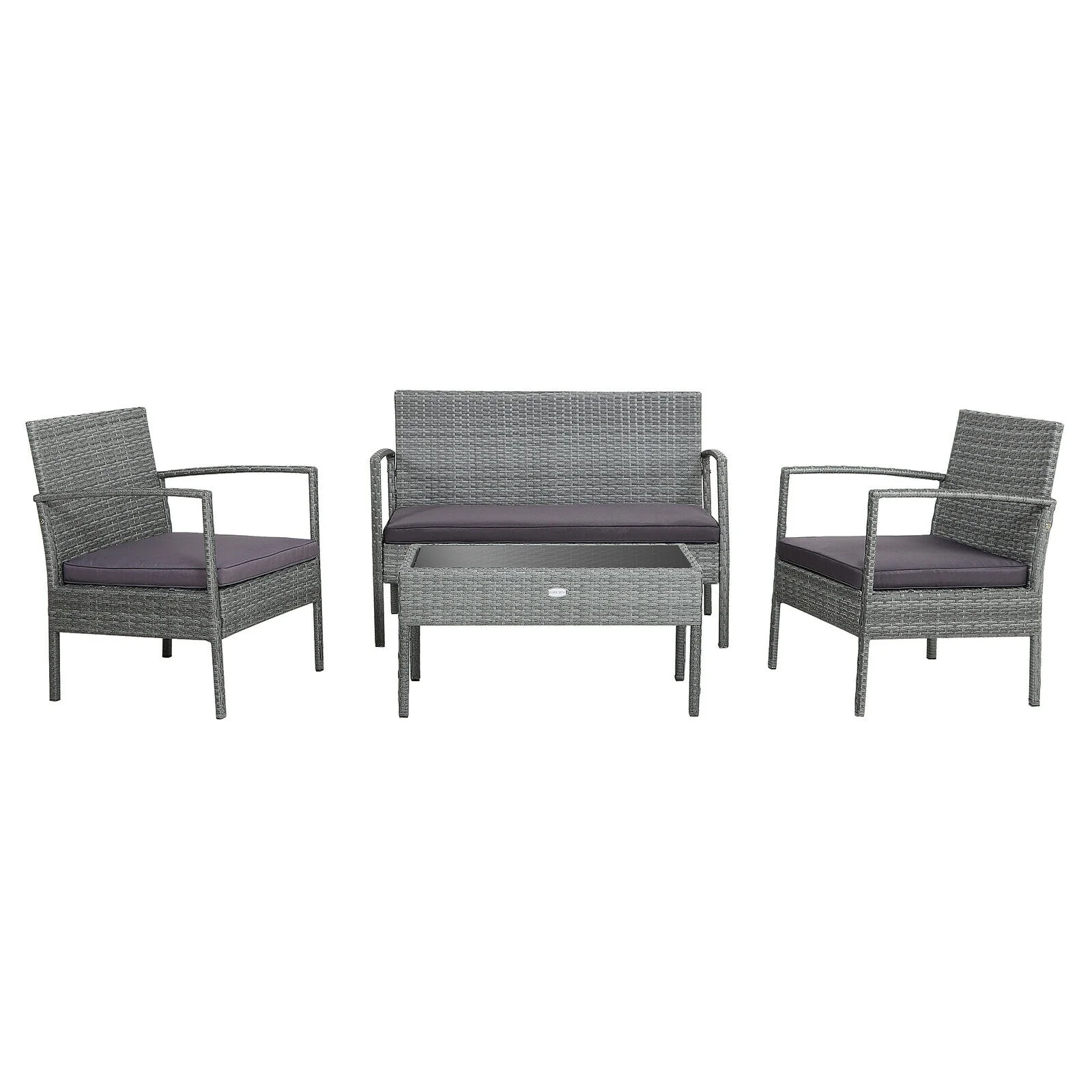 4 Piece Outdoor Rattan Conversation Set, Cushion, Gray - Image 5