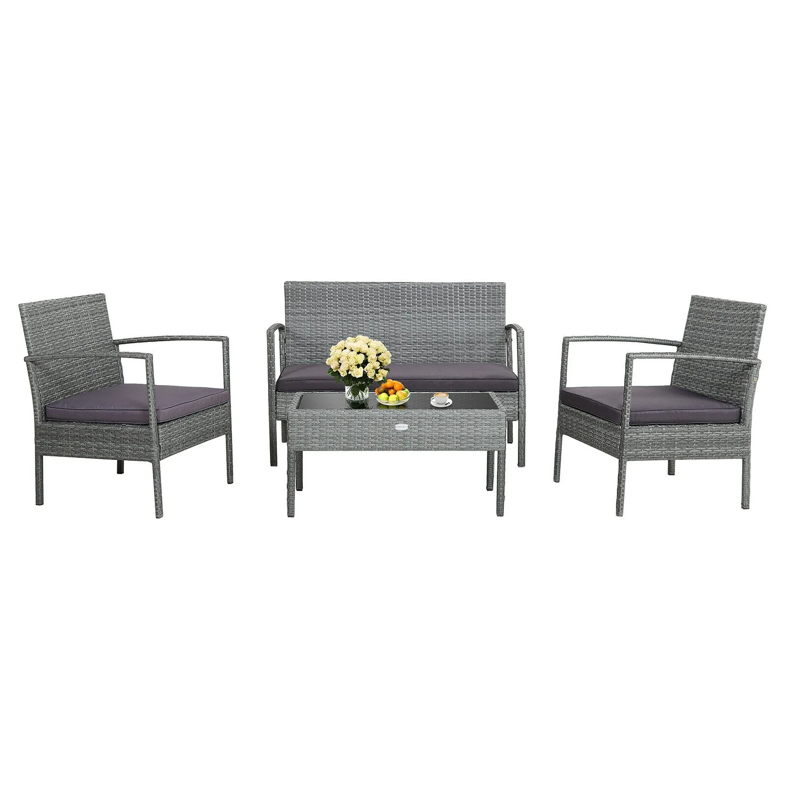 4 Piece Outdoor Rattan Conversation Set, Cushion, Gray - Image 9