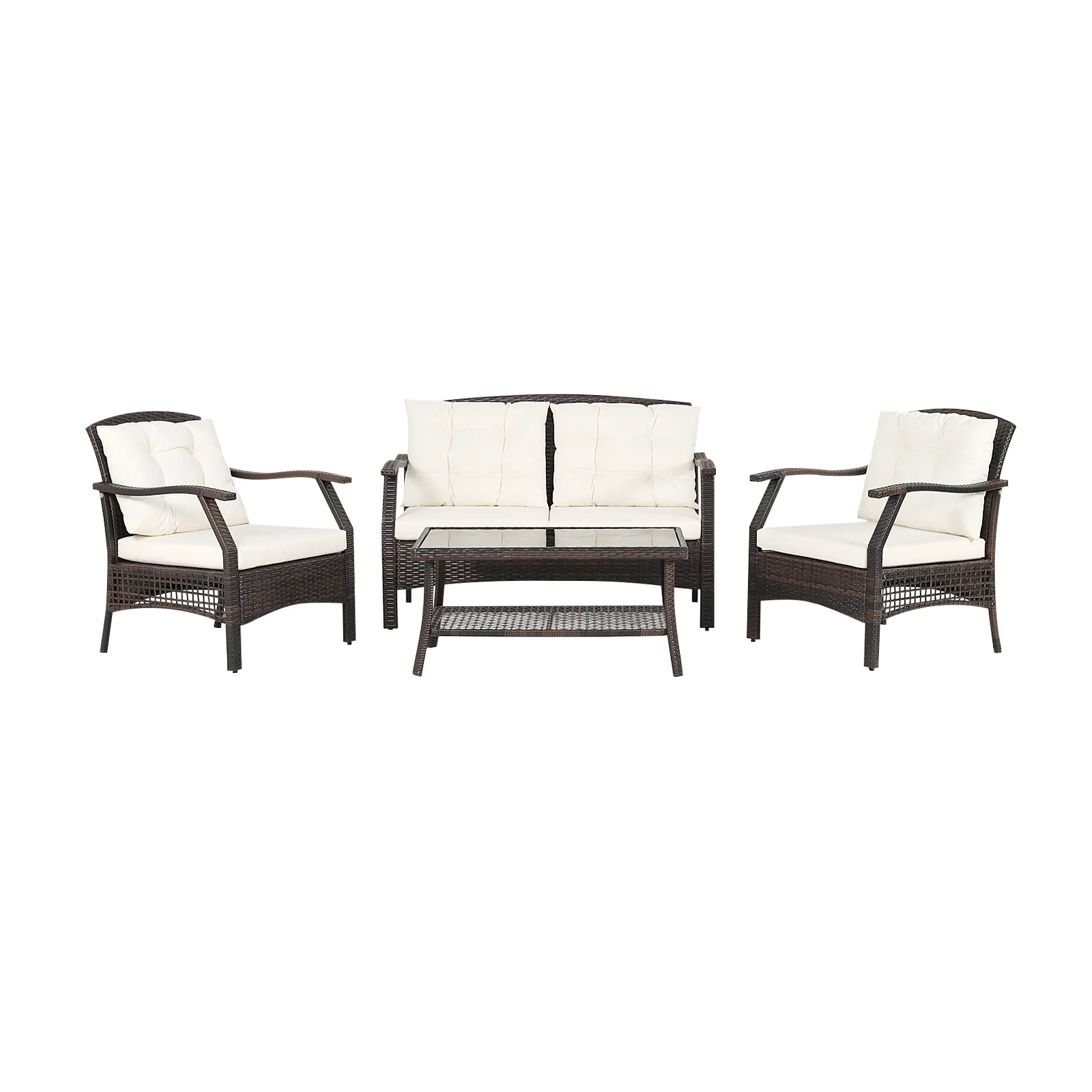 4 Piece Outdoor Rattan Conversation Set, With Protective Cover, Espresso - Image 5